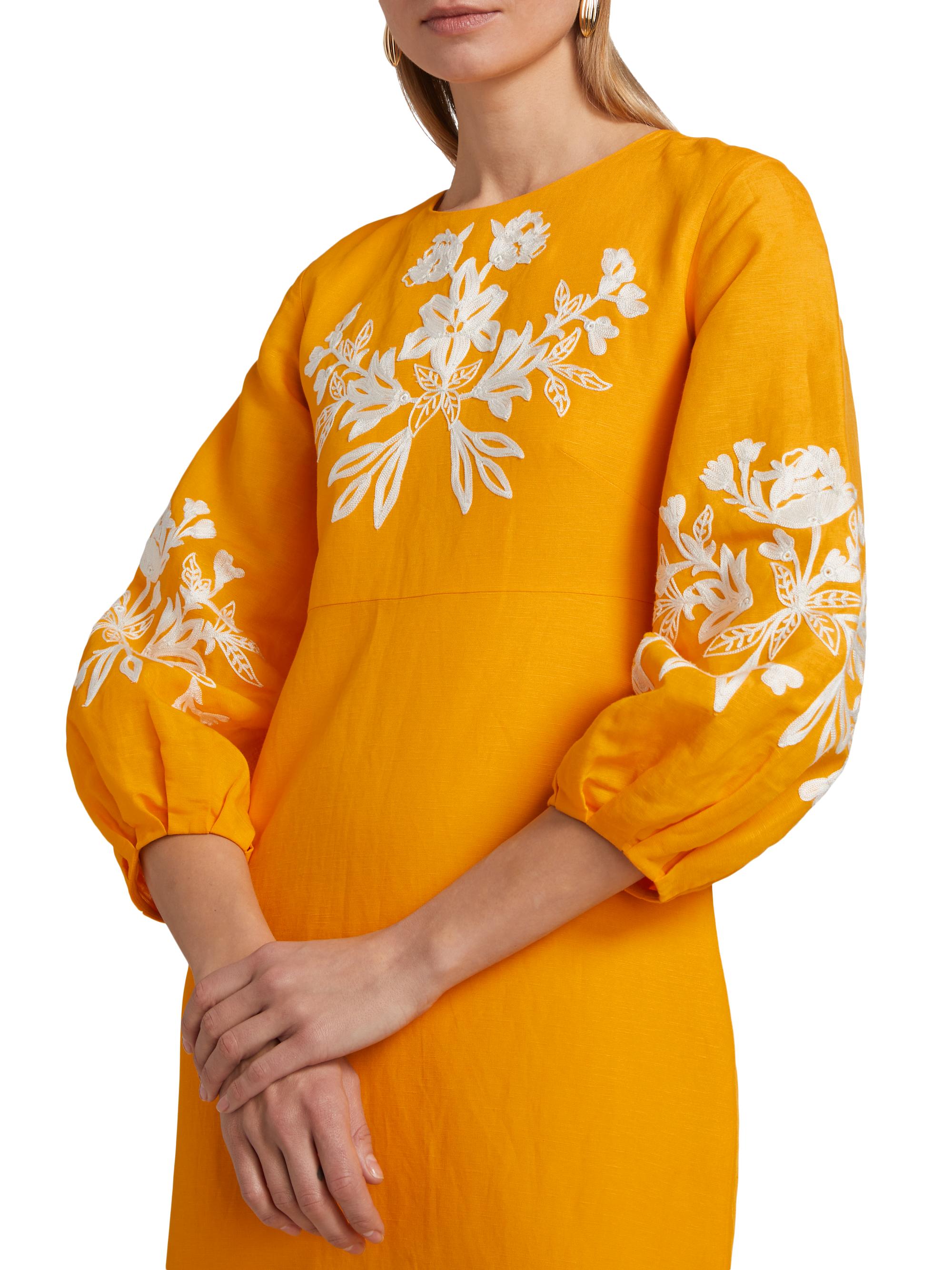 SACHIN BABI Amaira Embroidered Linen-Blend Midi-Dress | Saks Fifth Avenue