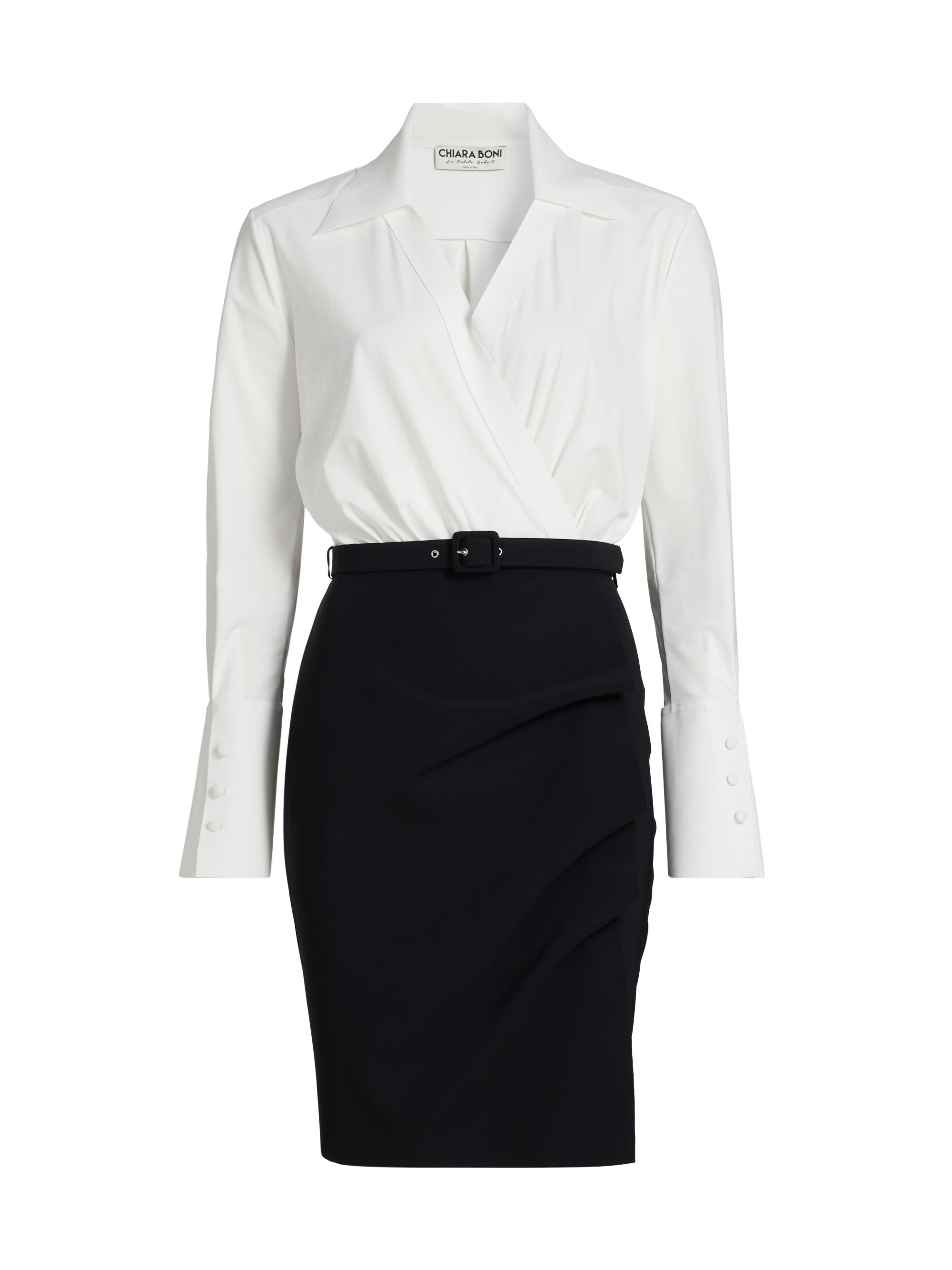 Chiara Boni La Petite Robe Women's Faro Bic Colorblocked Belted Midi-Shirtdress - Black White