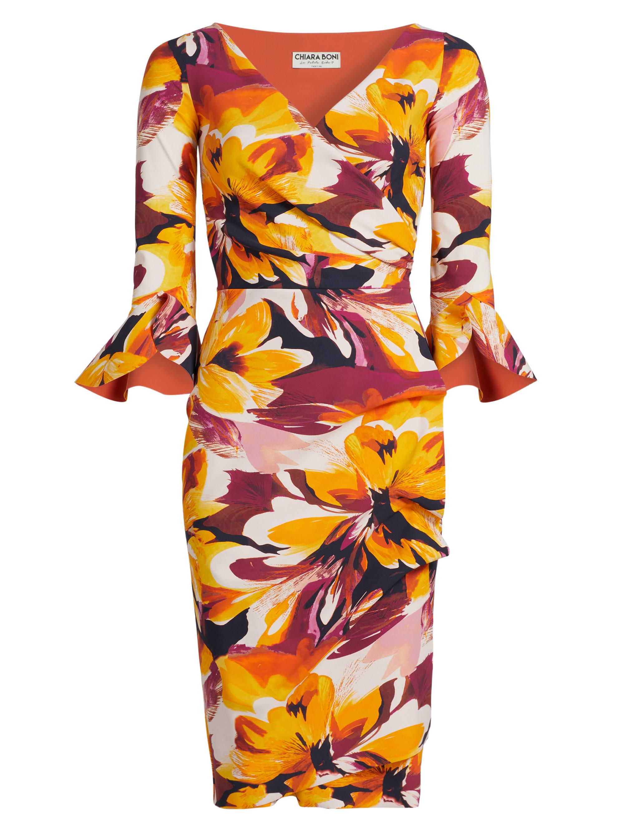 Chiara Boni La Petite Robe Women's Triana Floral Jersey Bell-Sleeve Midi-Dress - Abstract Flower Brown