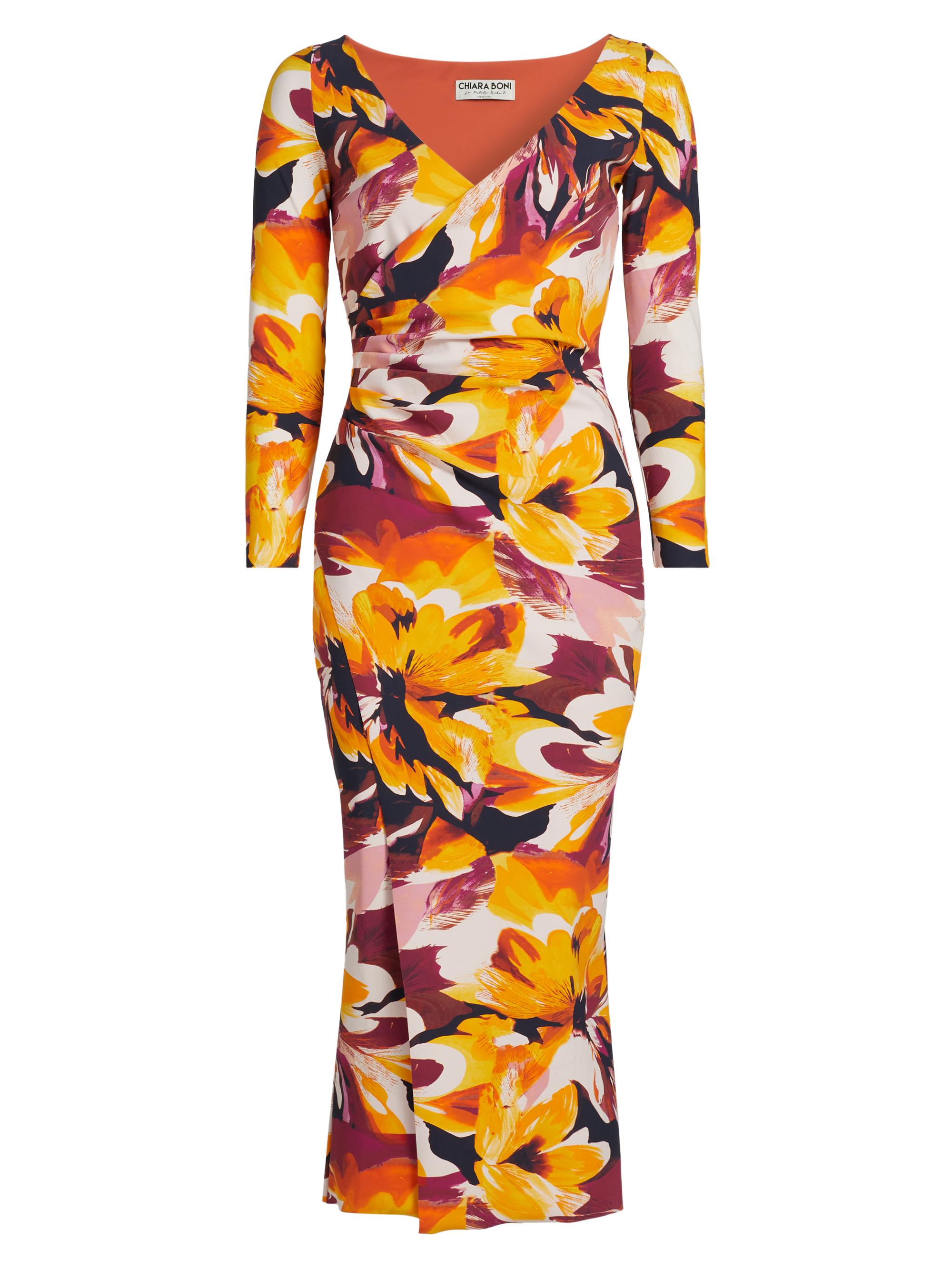 Chiara Boni La Petite Robe Women's Yoon Floral Surplice-Neck Midi-Dress - Abstract Flower Brown