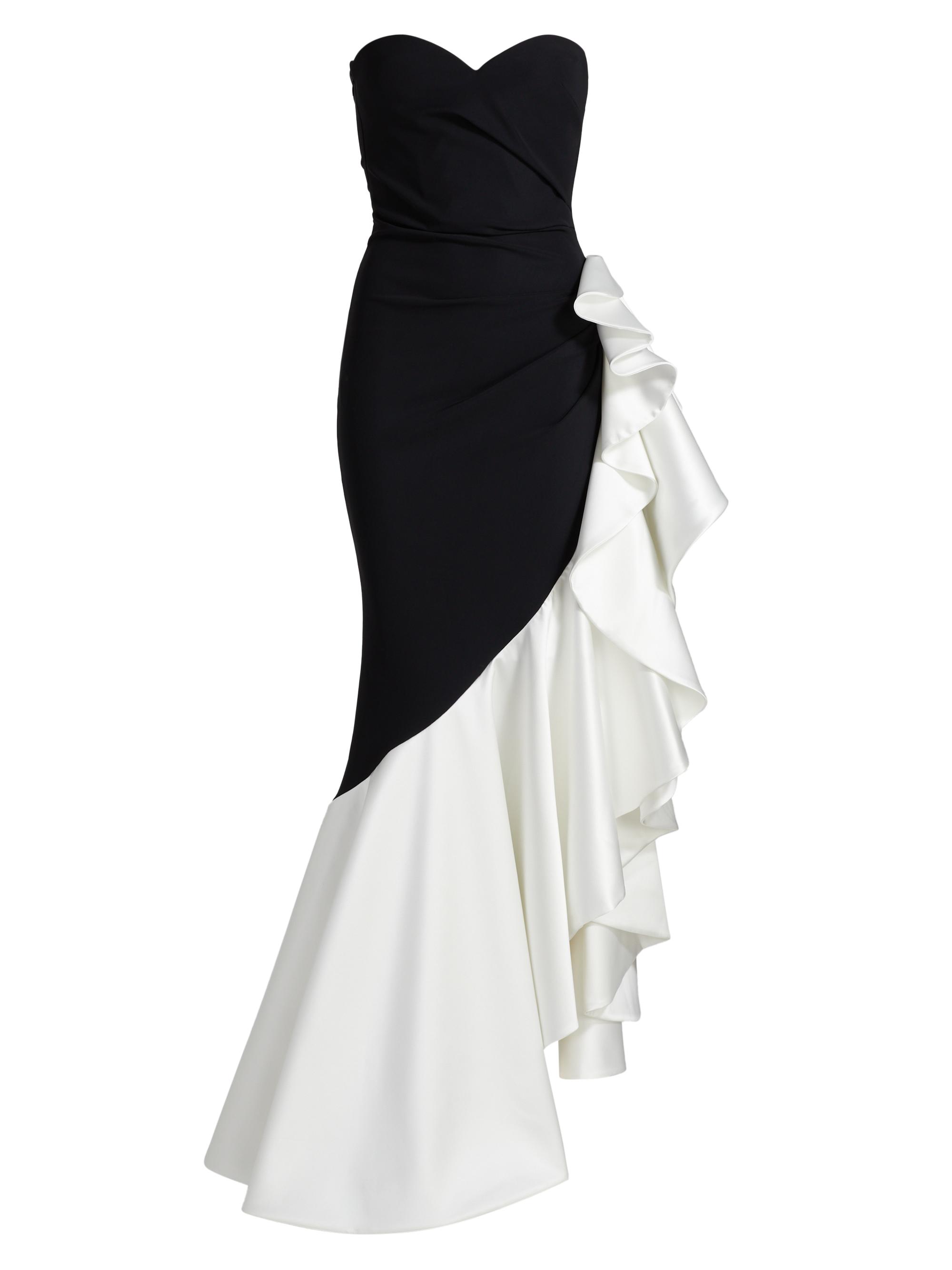 Chiara Boni La Petite Robe Women's Ayat Ruffled Colorblocked Strapless Gown - Black White