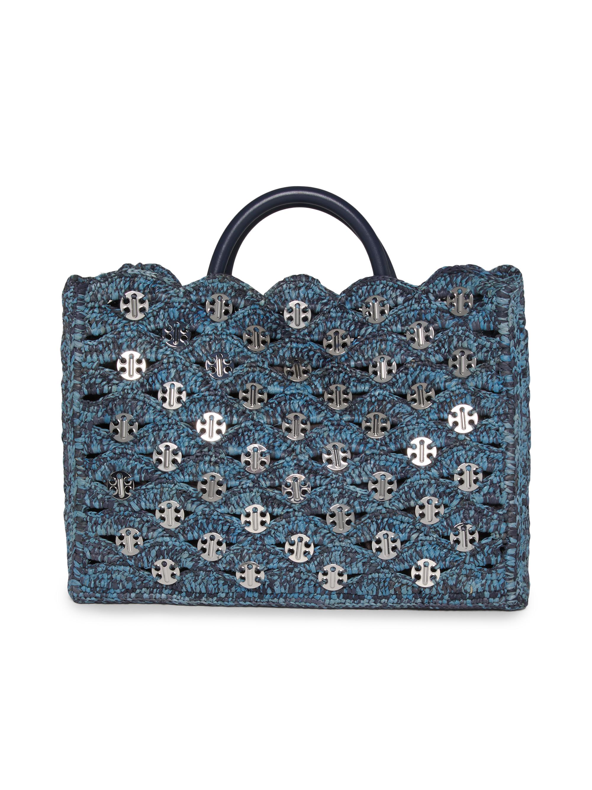 Rabanne Women's Cabas Mirrored Crochet Tote - Blue Denim Silver