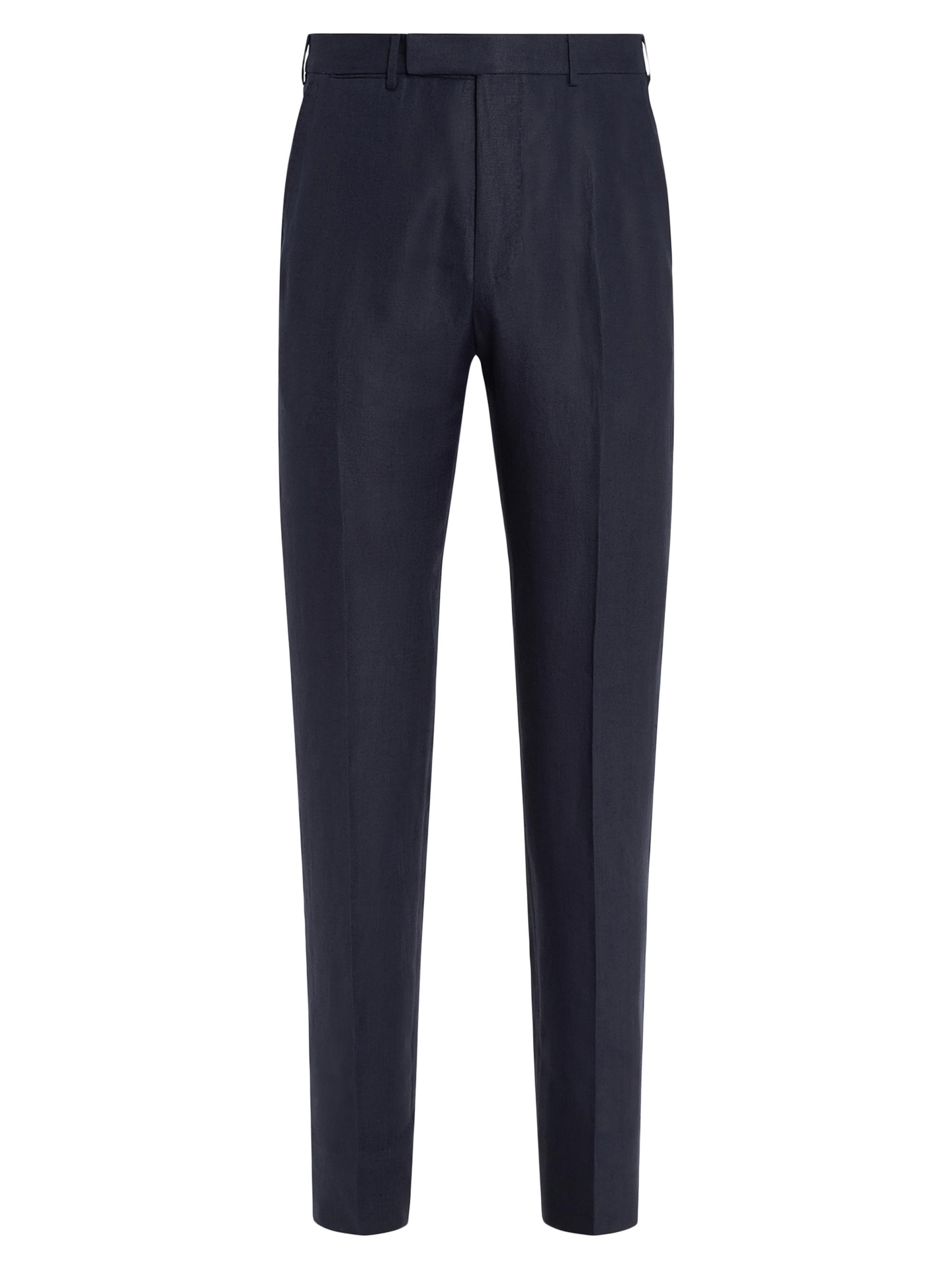 ZEGNA Men's Oasi Lino Flat Front Pants - Navy Blue