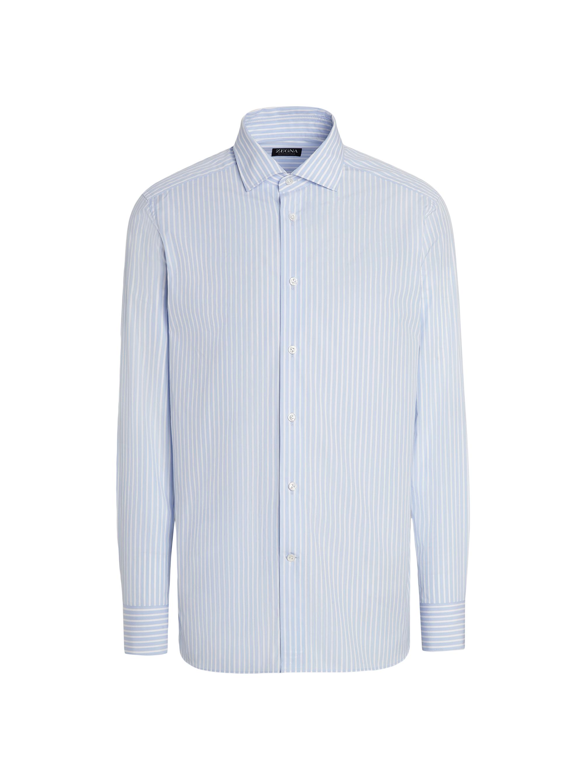 ZEGNA Men's Patterned Macro-Striped Centoventimila Cotton Shirt - Light Blue White