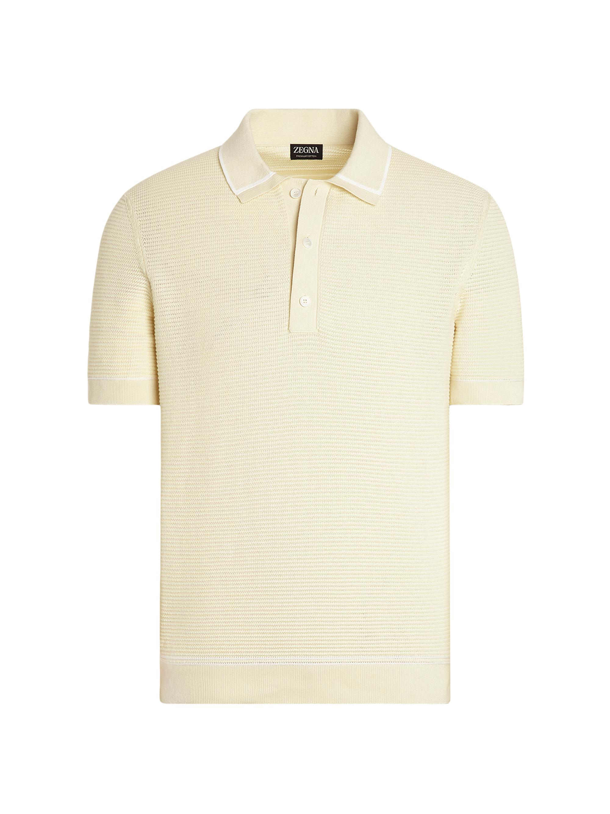 ZEGNA Men's Premium Cotton Ribbed Hem Polo Shirt - Light Yellow