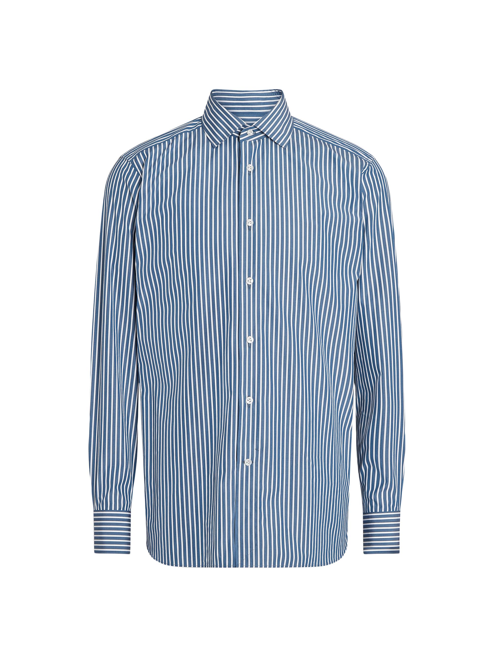 ZEGNA Men's Macro-Striped Ultra-Soft Cotton Shirt - Dark Teal Blue