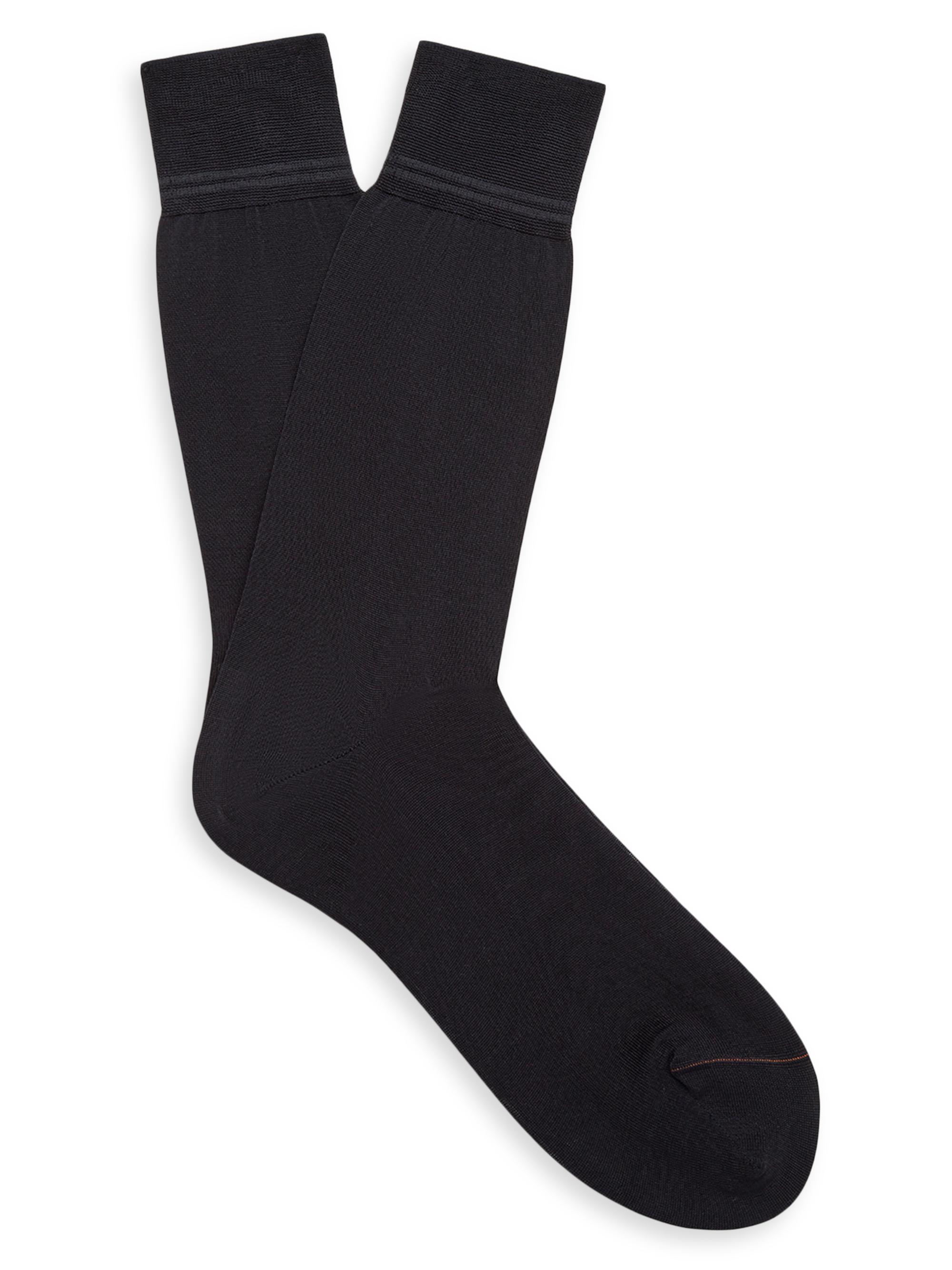 ZEGNA Men's Mid-Calf Scottish Iisle Cotton Socks - Navy Blue