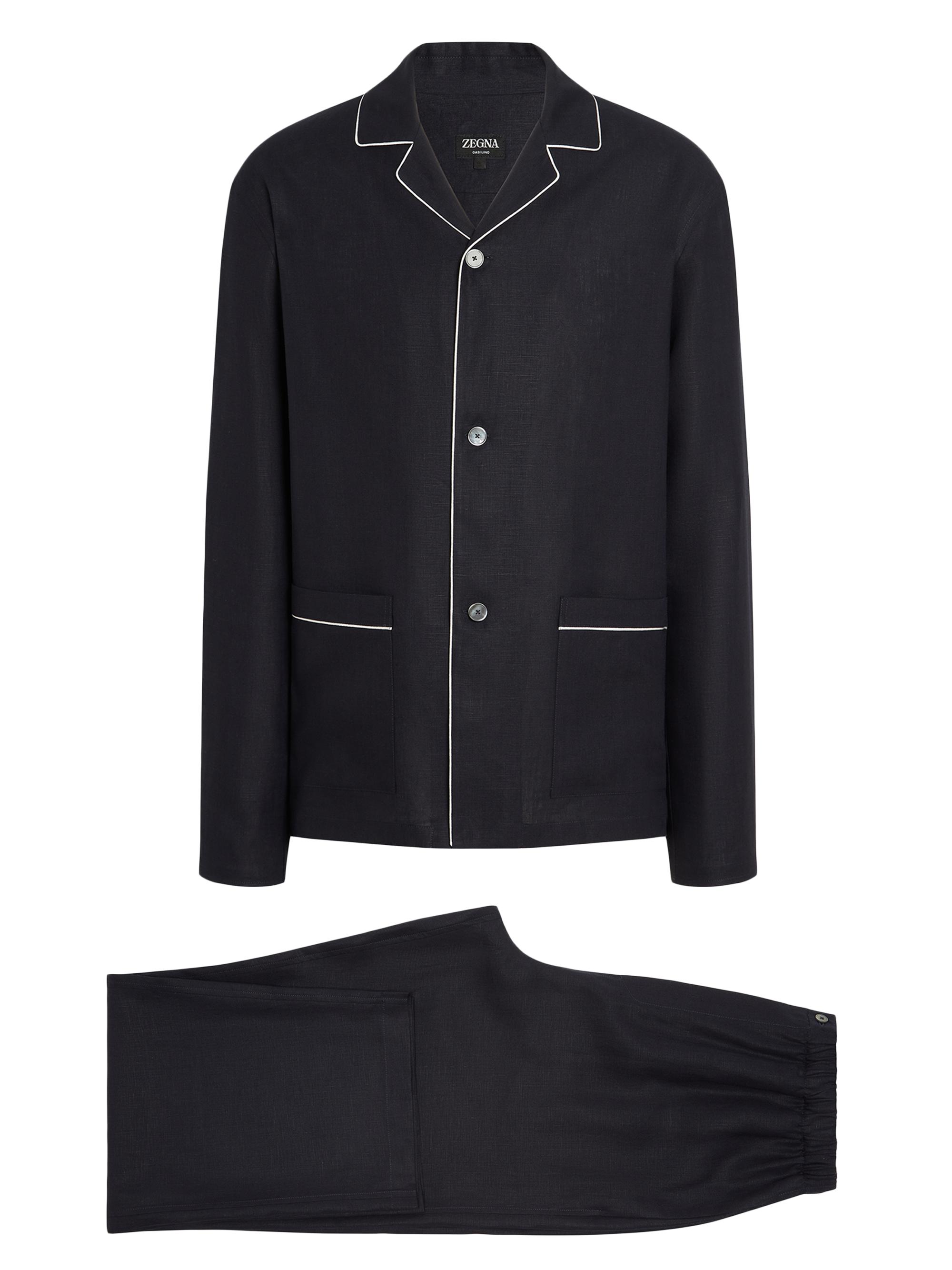 ZEGNA Men's Oasi Lino Pajamas Set - Navy Blue
