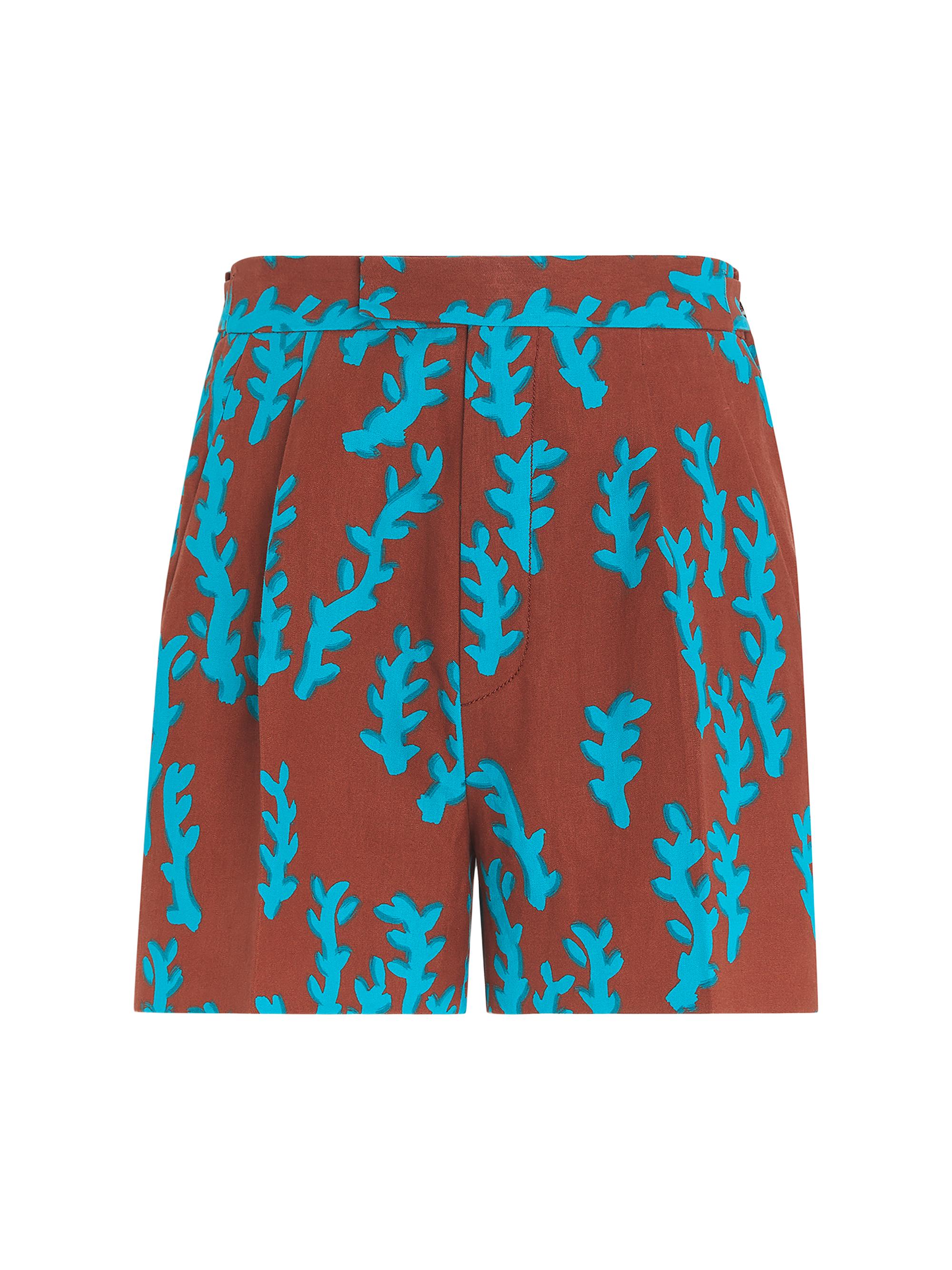 ZEGNA Men's Oasi Lino Printed Shorts - Brick Red Teal Blue