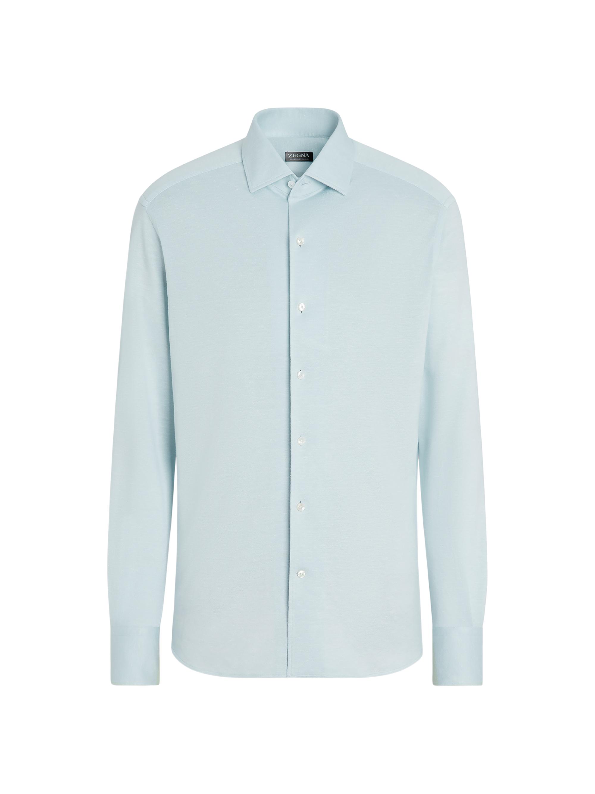 ZEGNA Men's Silk and Linen Blend Shirt - Light Blue