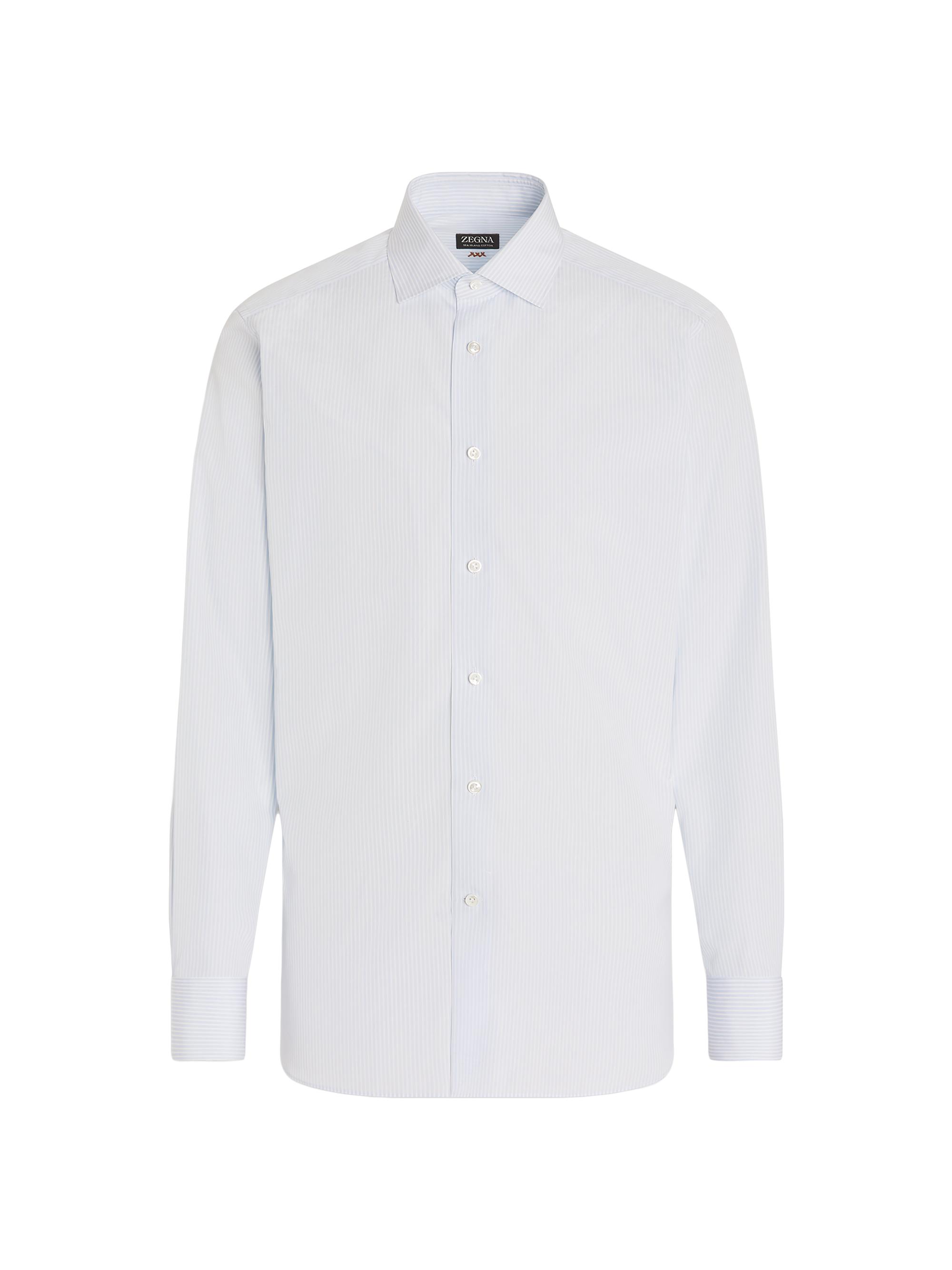 ZEGNA Men's Striped Sea Island Cotton Shirt - White Light Blue