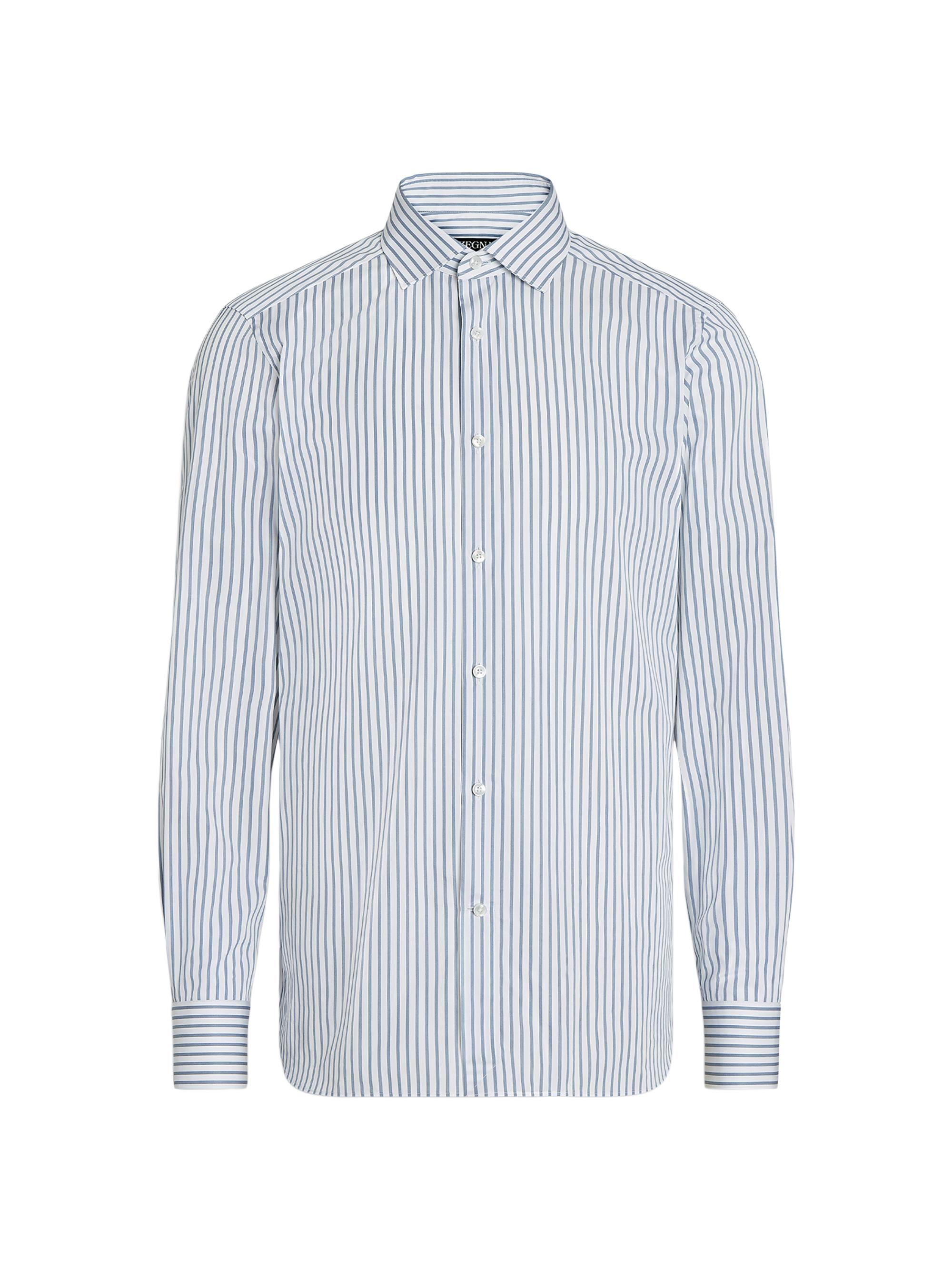 ZEGNA Men's Macro-Striped Shirt - White Dark Blue