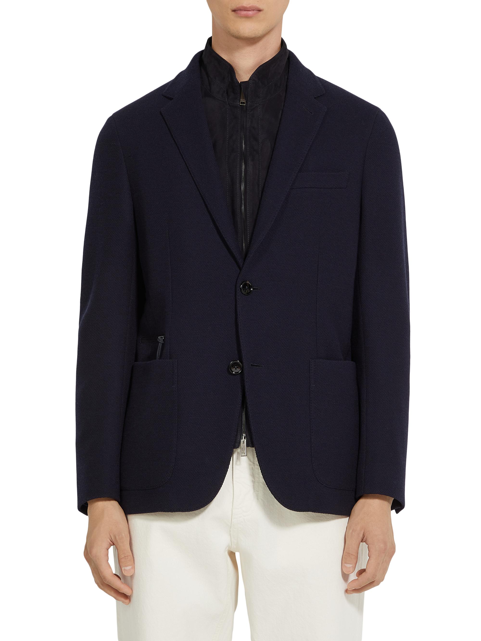 ZEGNA Men's High Performance Jersey Wool and Cotton Jacket - Navy Blue