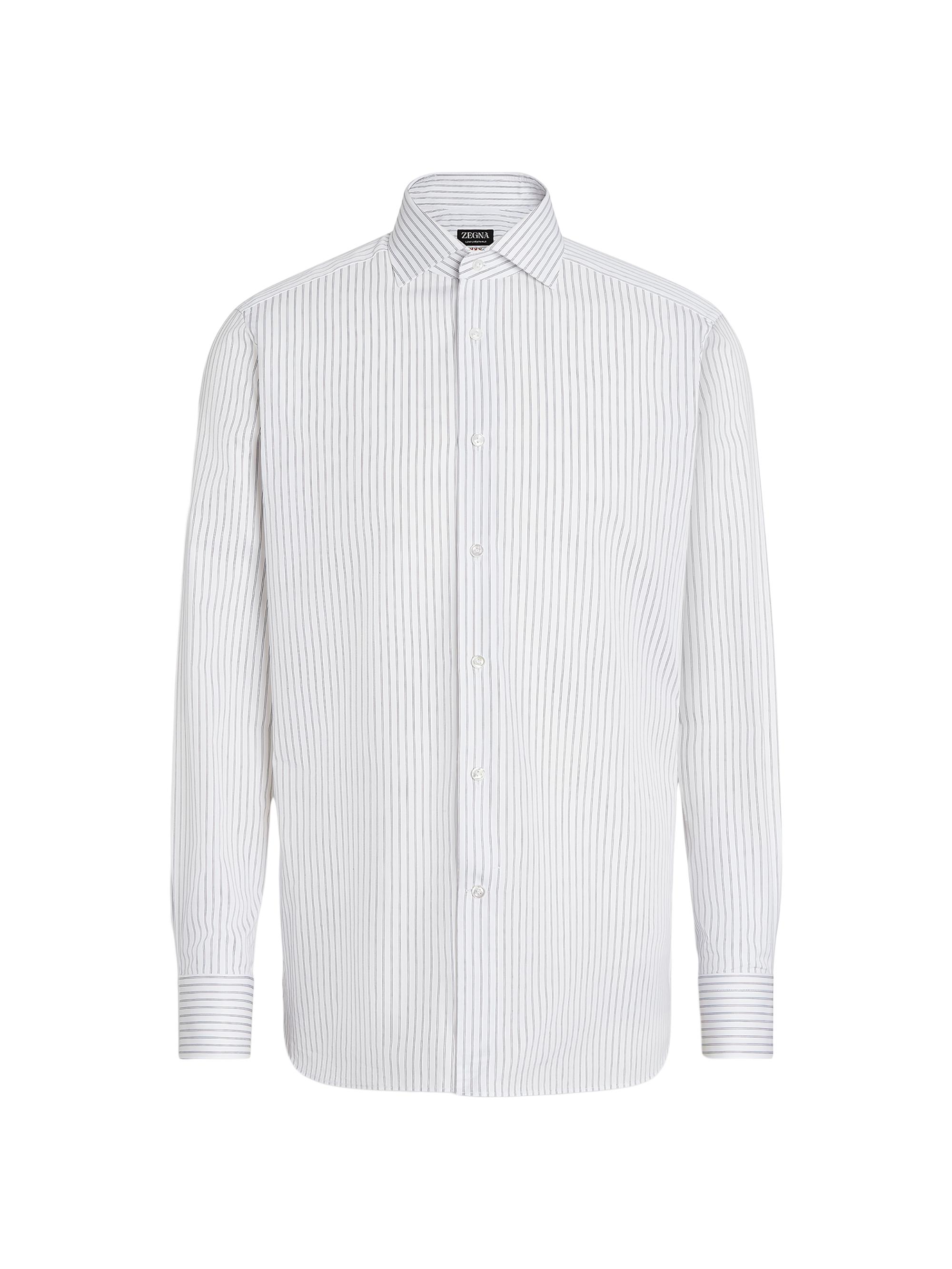 ZEGNA Men's Structured Centoventimila Cotton Striped Shirt - White Navy Blue