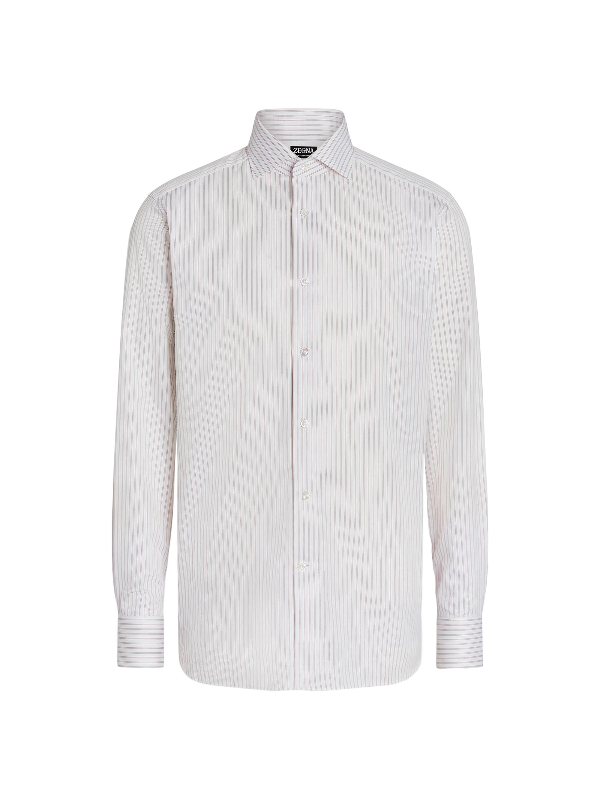 ZEGNA Men's Striped Cotton Spread Collar Shirt - White Brick Red