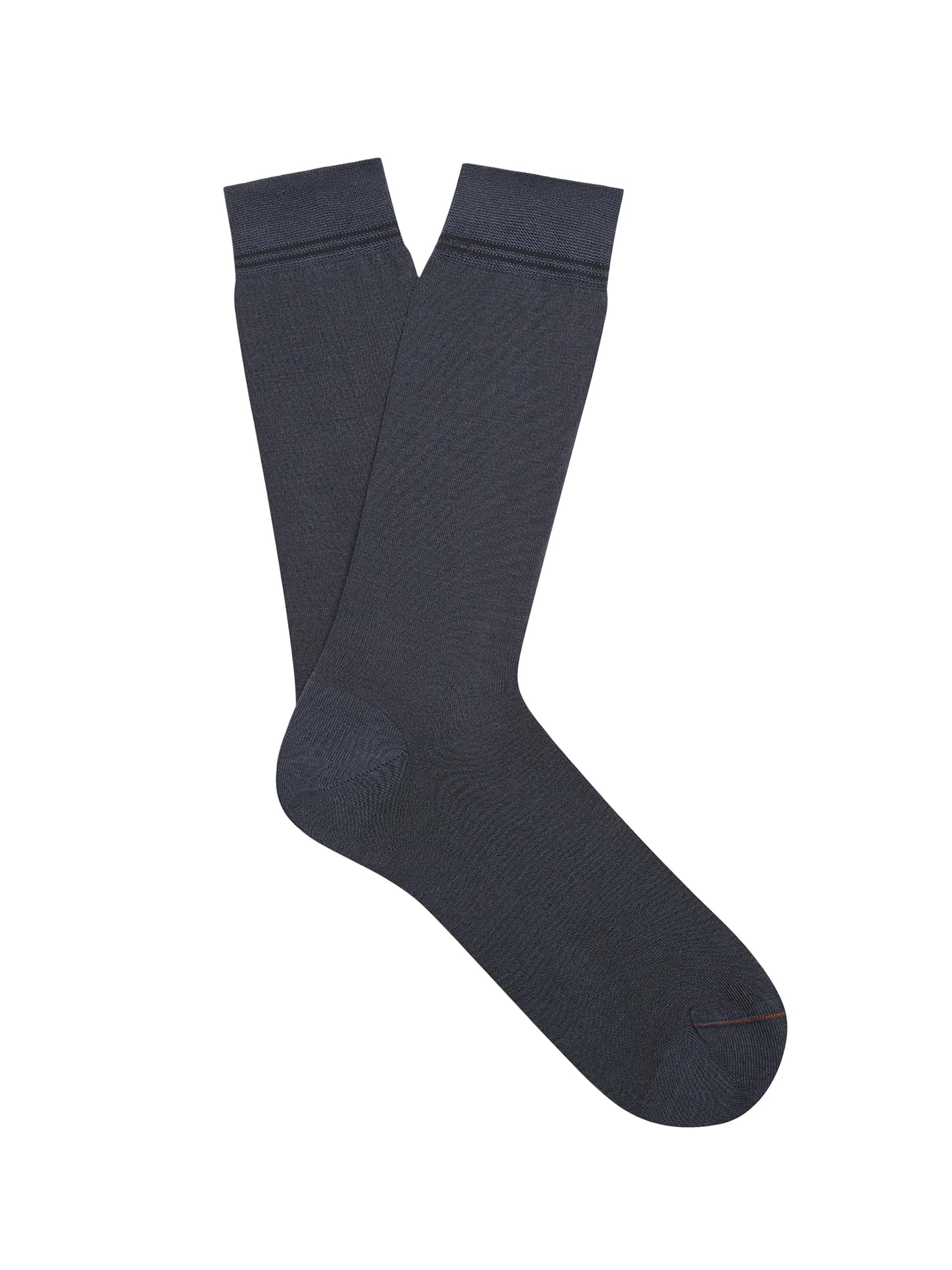 ZEGNA Men's Mid-Calf Cotton Blend Socks - Blue