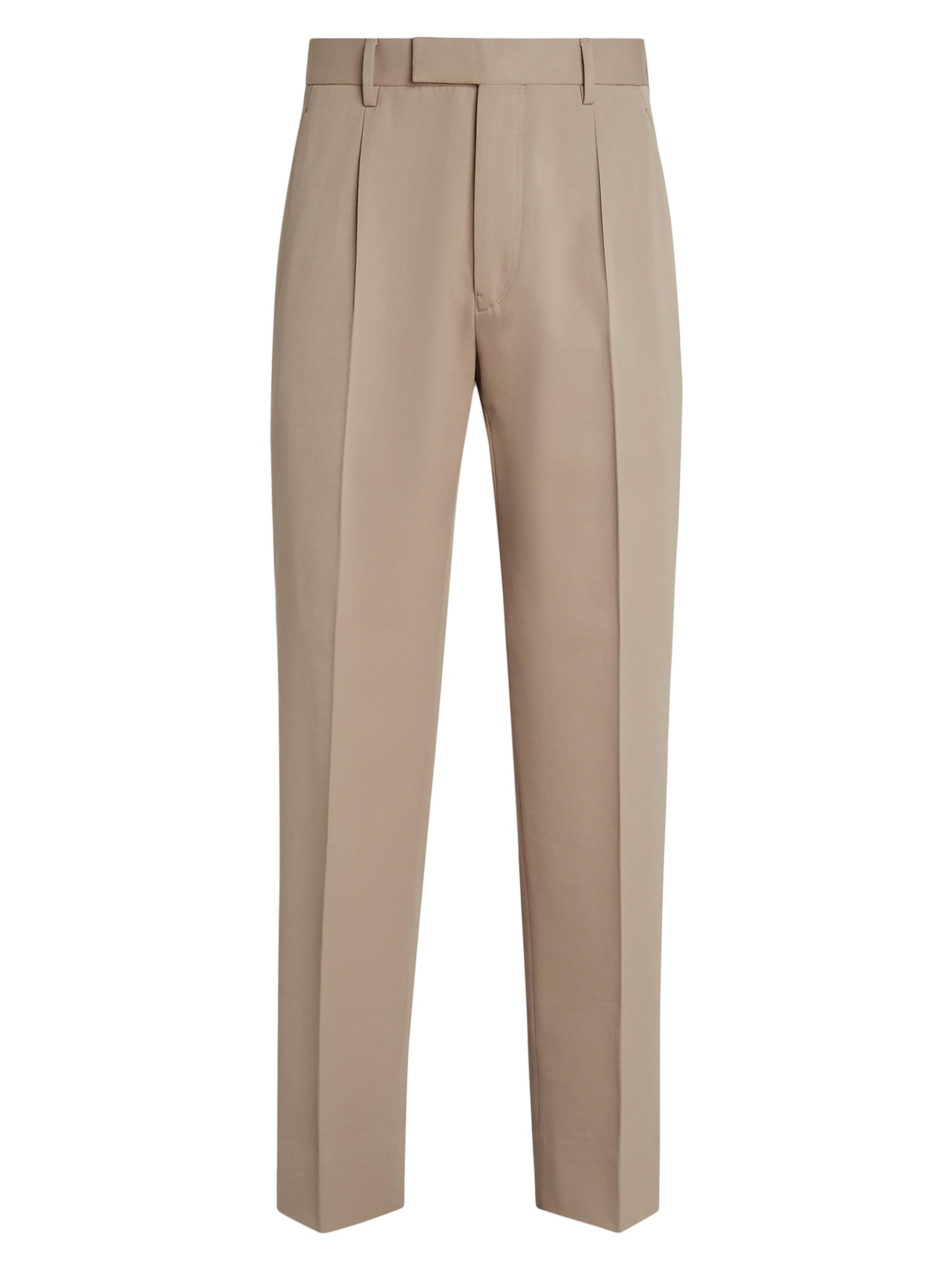 ZEGNA Men's Single-Pleated Cotton and Wool Pants - Light Taupe