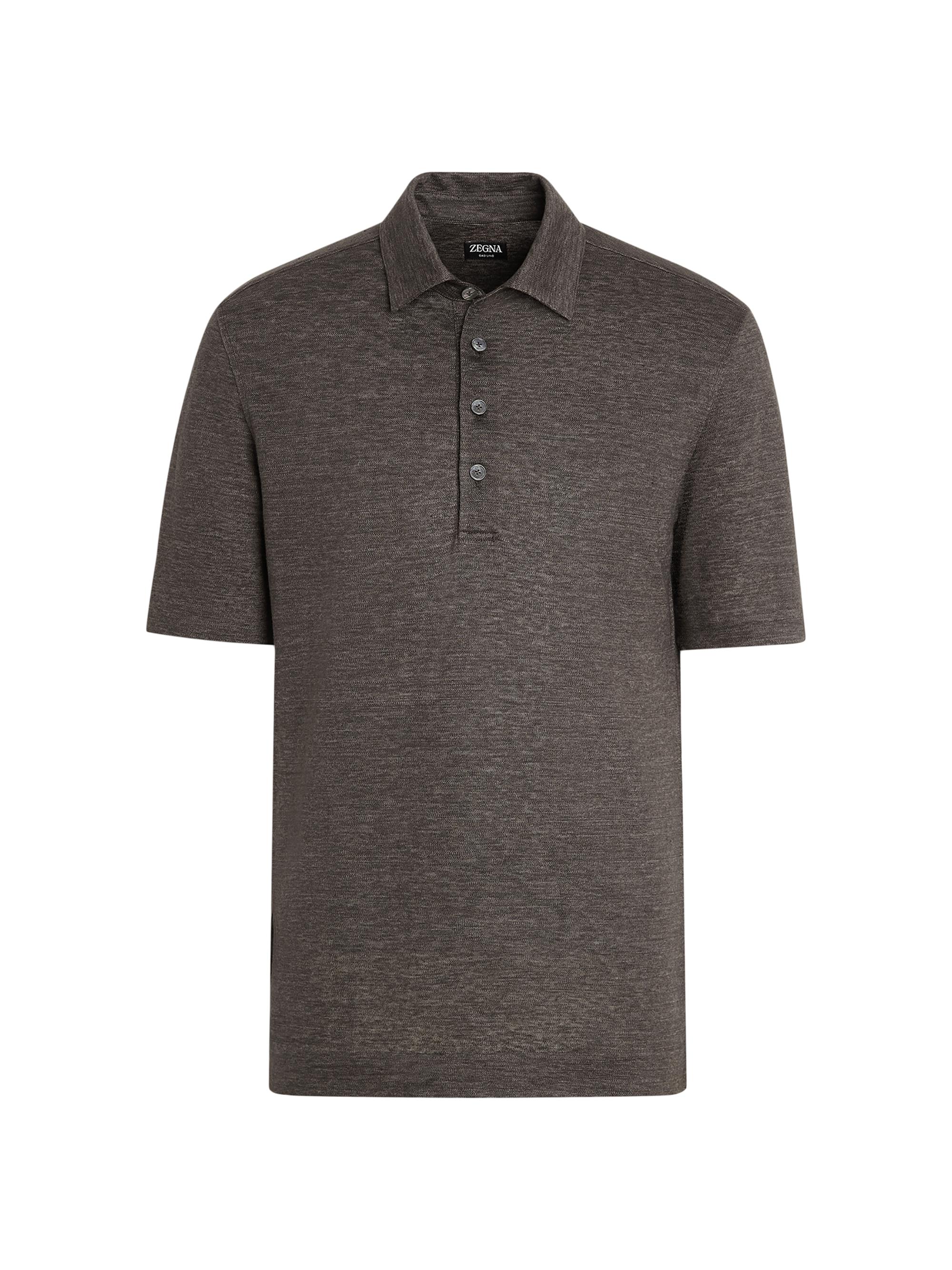 ZEGNA Men's Oasi Lino Polo Shirt - Dark Taupe