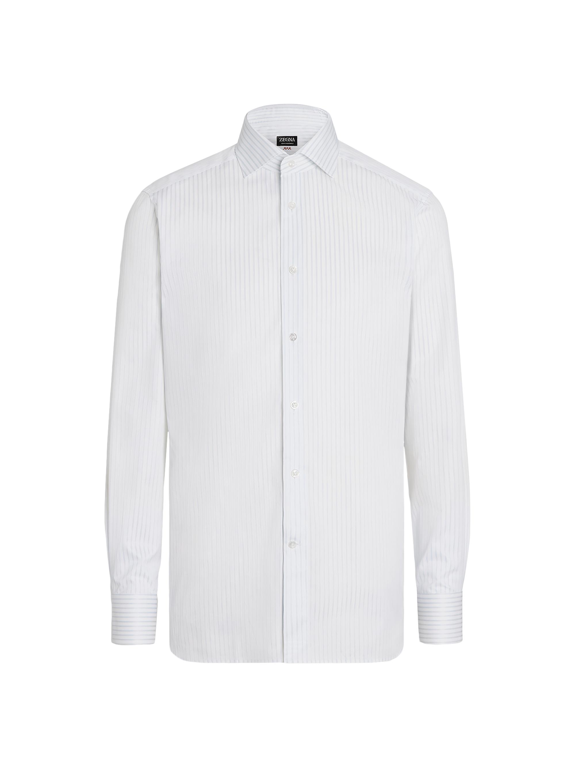 ZEGNA Men's Structured Centoventimila Cotton Striped Shirt - White Light Grey