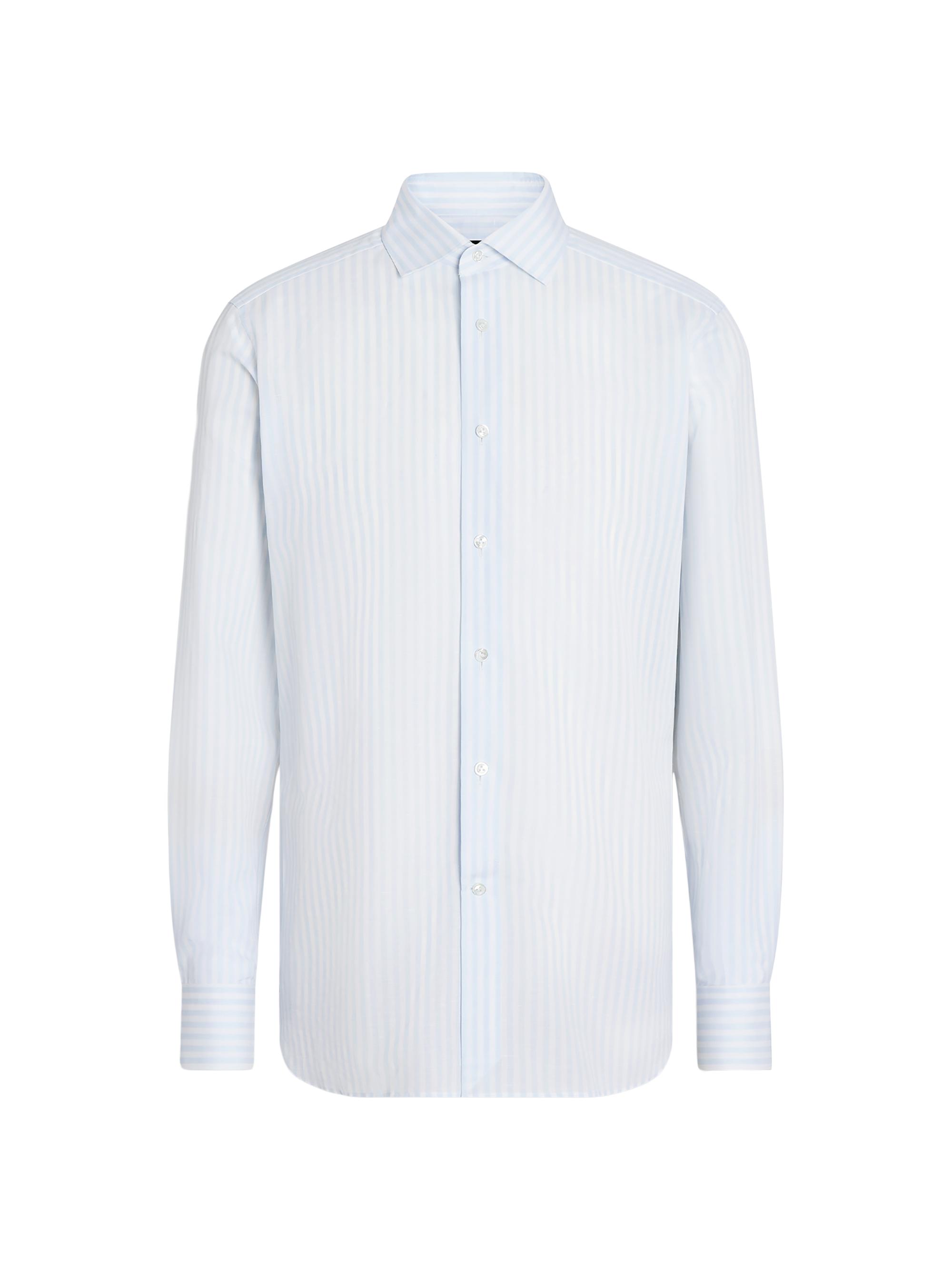 ZEGNA Men's Macro-Striped Cotton and Linen Shirt - White Light Blue