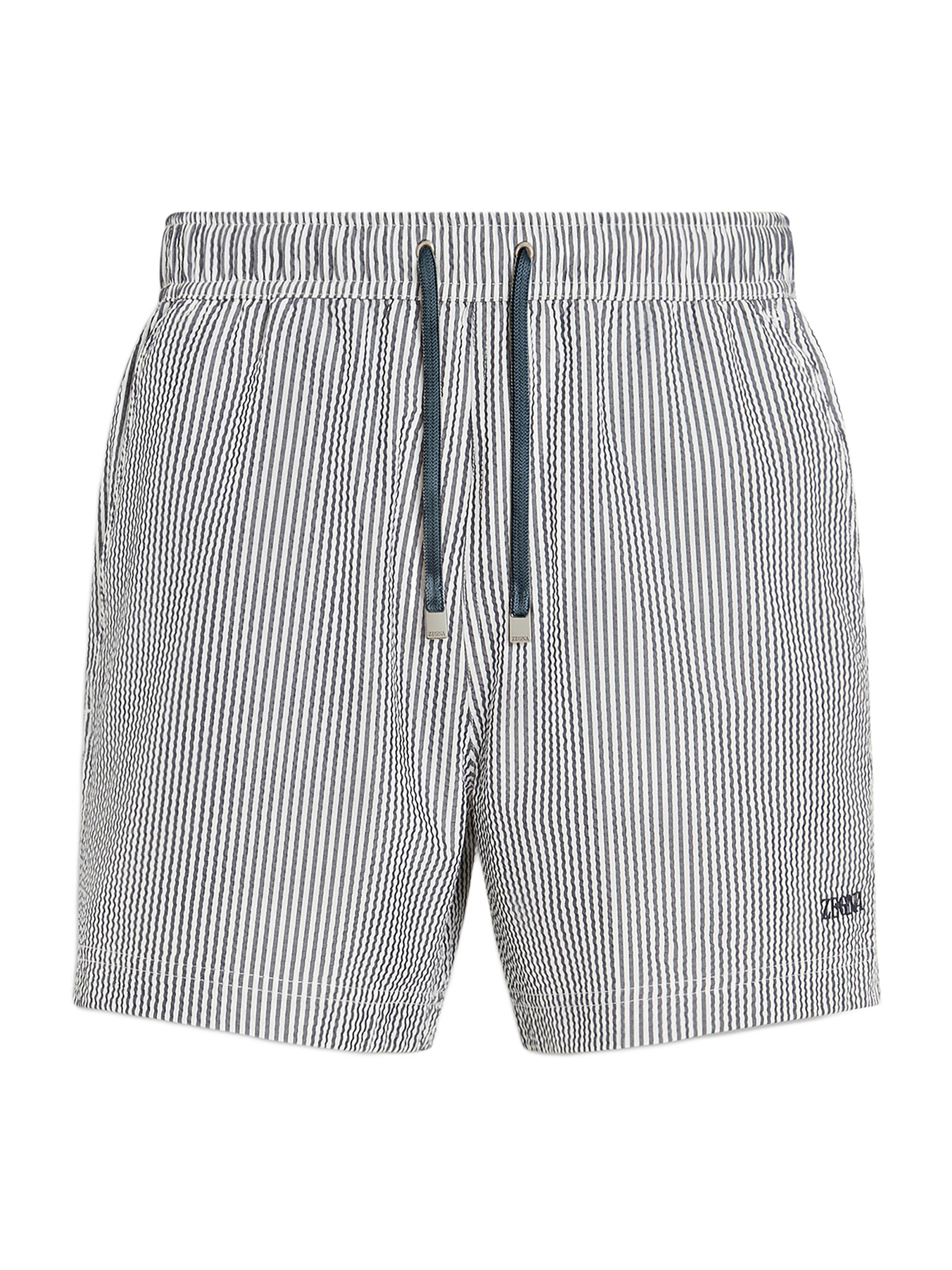 ZEGNA Men's Striped Swim Trunks - Navy Blue