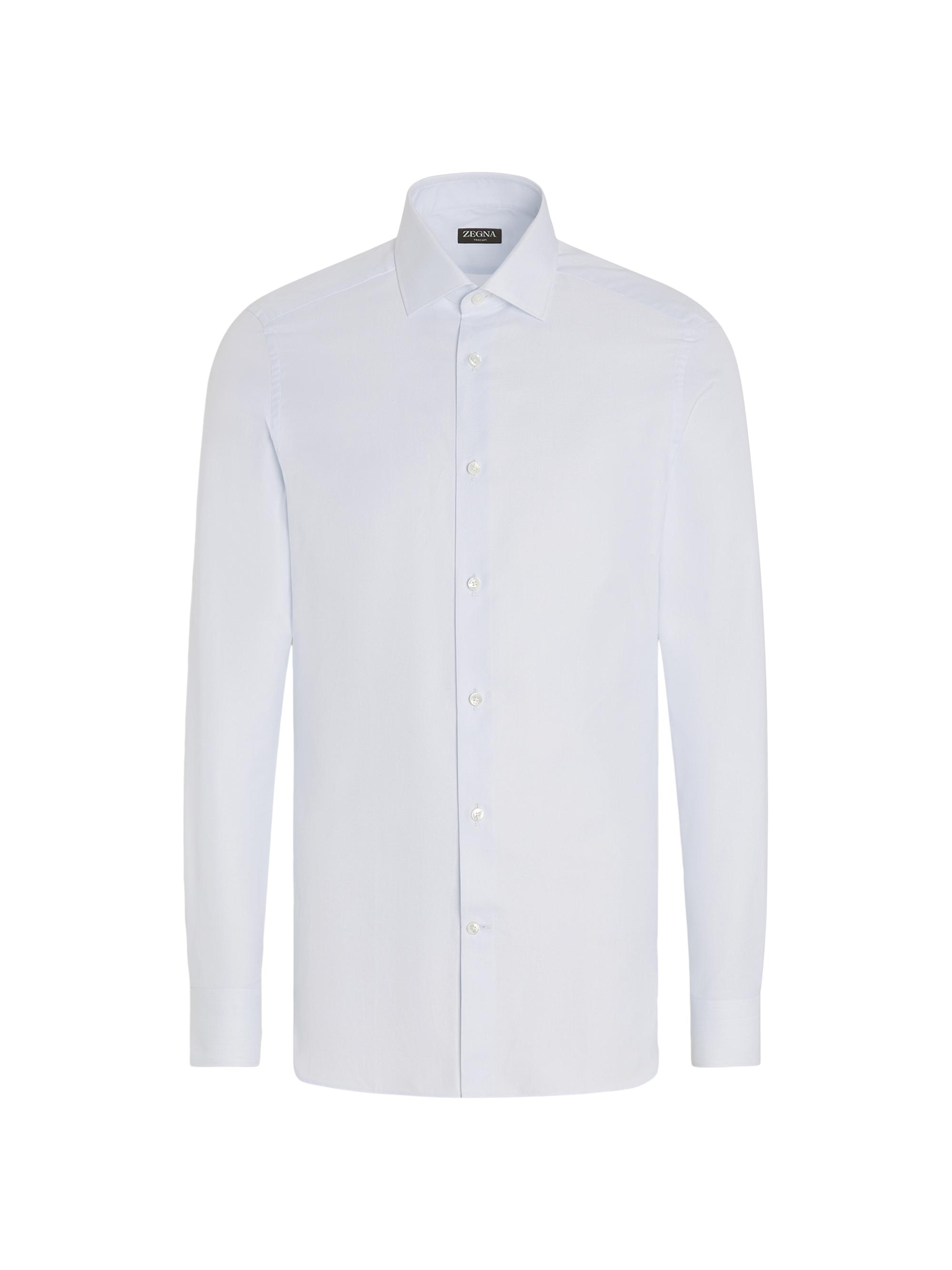 ZEGNA Men's Micro-Structured Trecapi Cotton Shirt - Light Blue