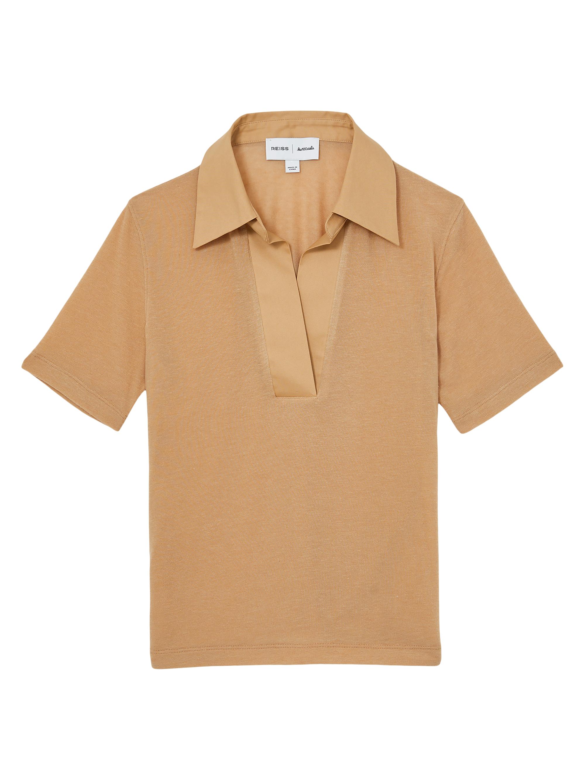 Reiss Women's Wren Fitted Polo Shirt - Tan