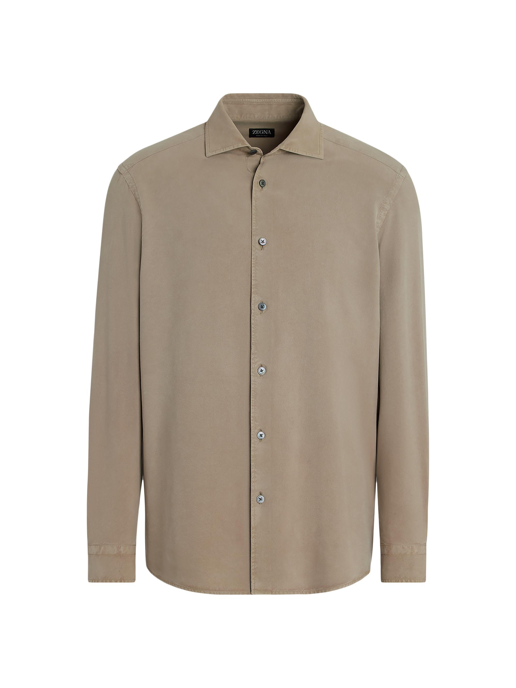 ZEGNA Men's Pure Silk Shirt - Light Taupe