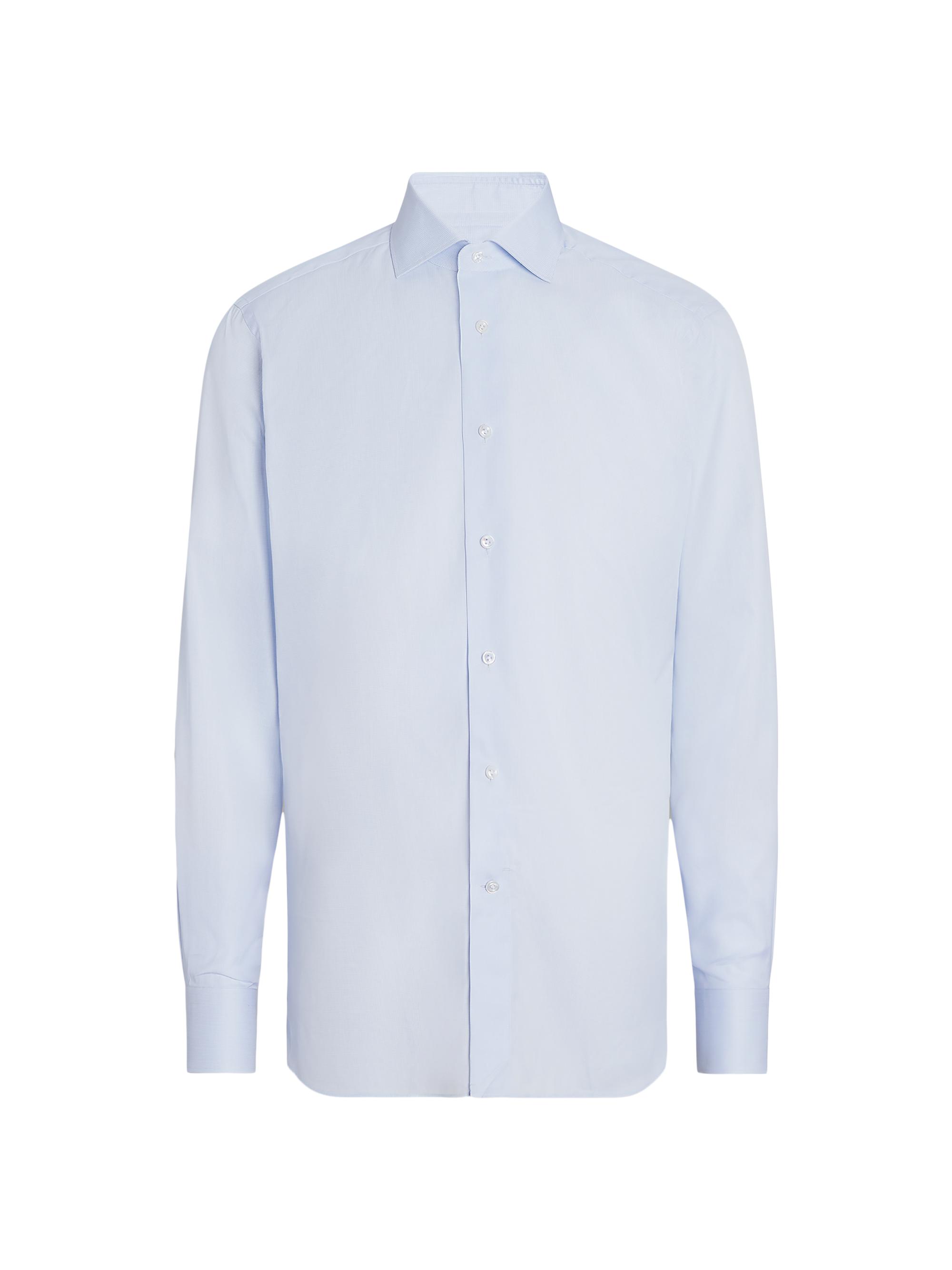 ZEGNA Men's Micro Checked 300 Cotton Shirt - Light Blue White