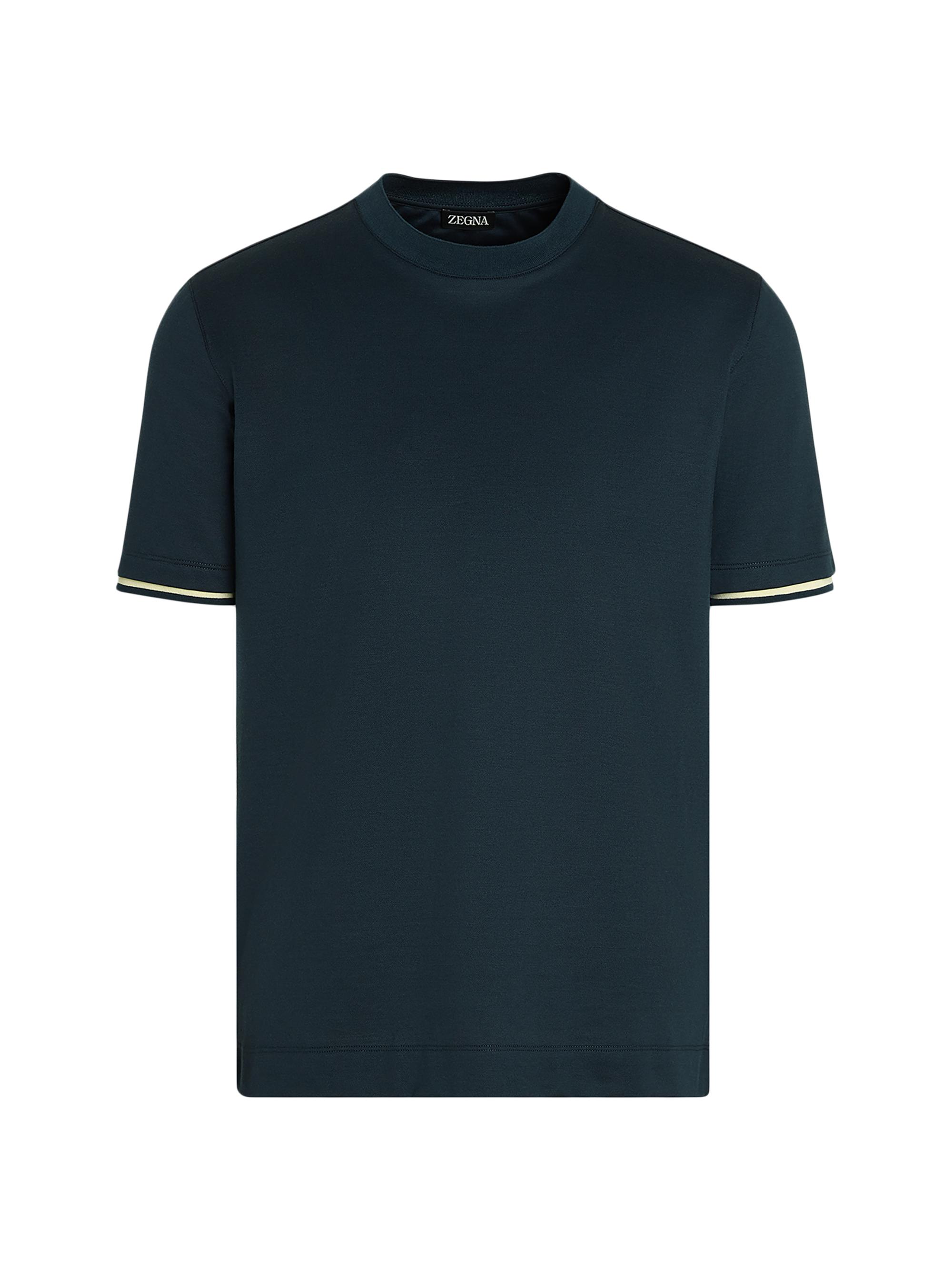 ZEGNA Men's Cotton and Silk T-Shirt - Dark Teal Blue