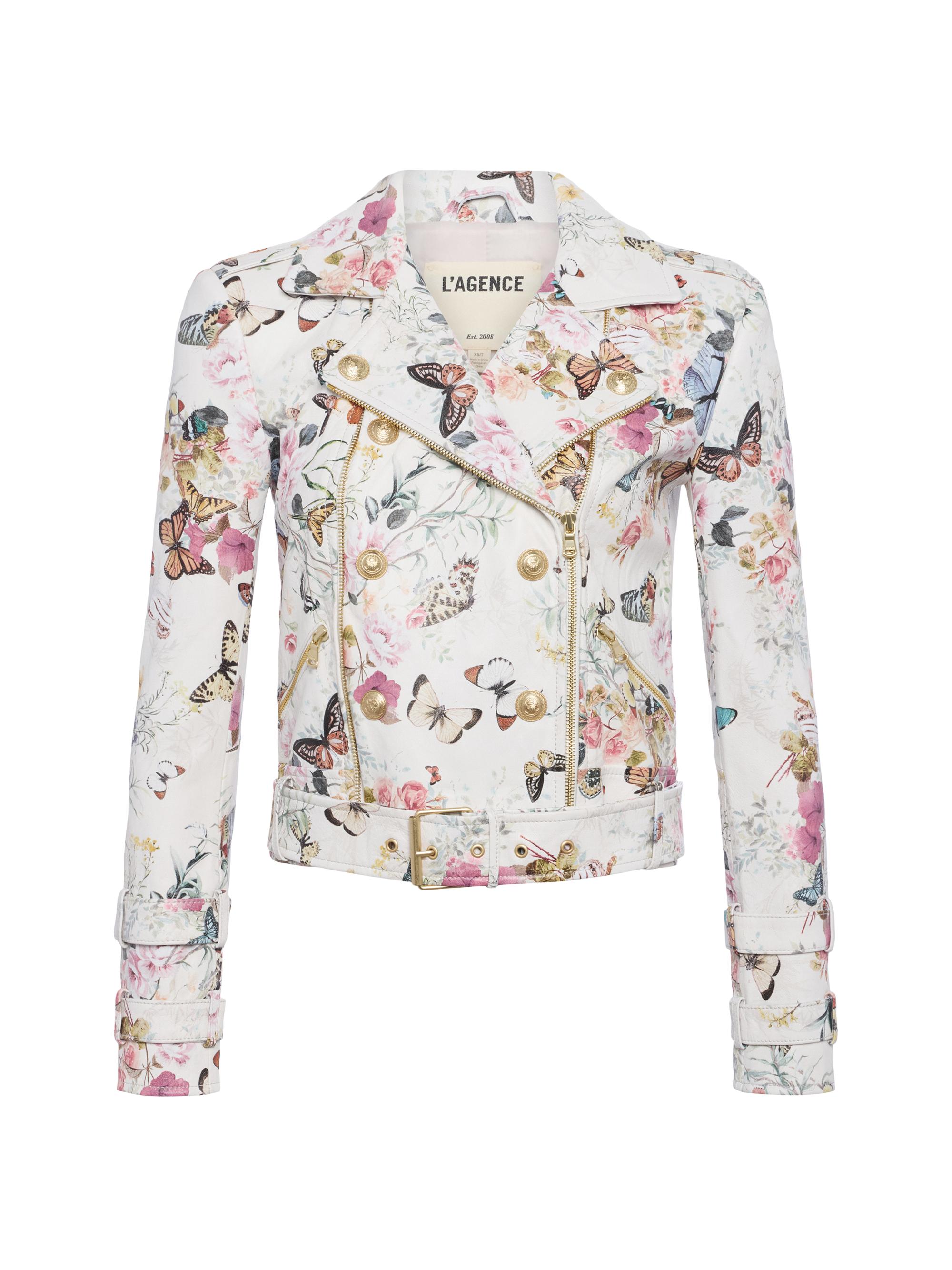 L'AGENCE Billie Belted Floral Leather Jacket | Saks Fifth Avenue