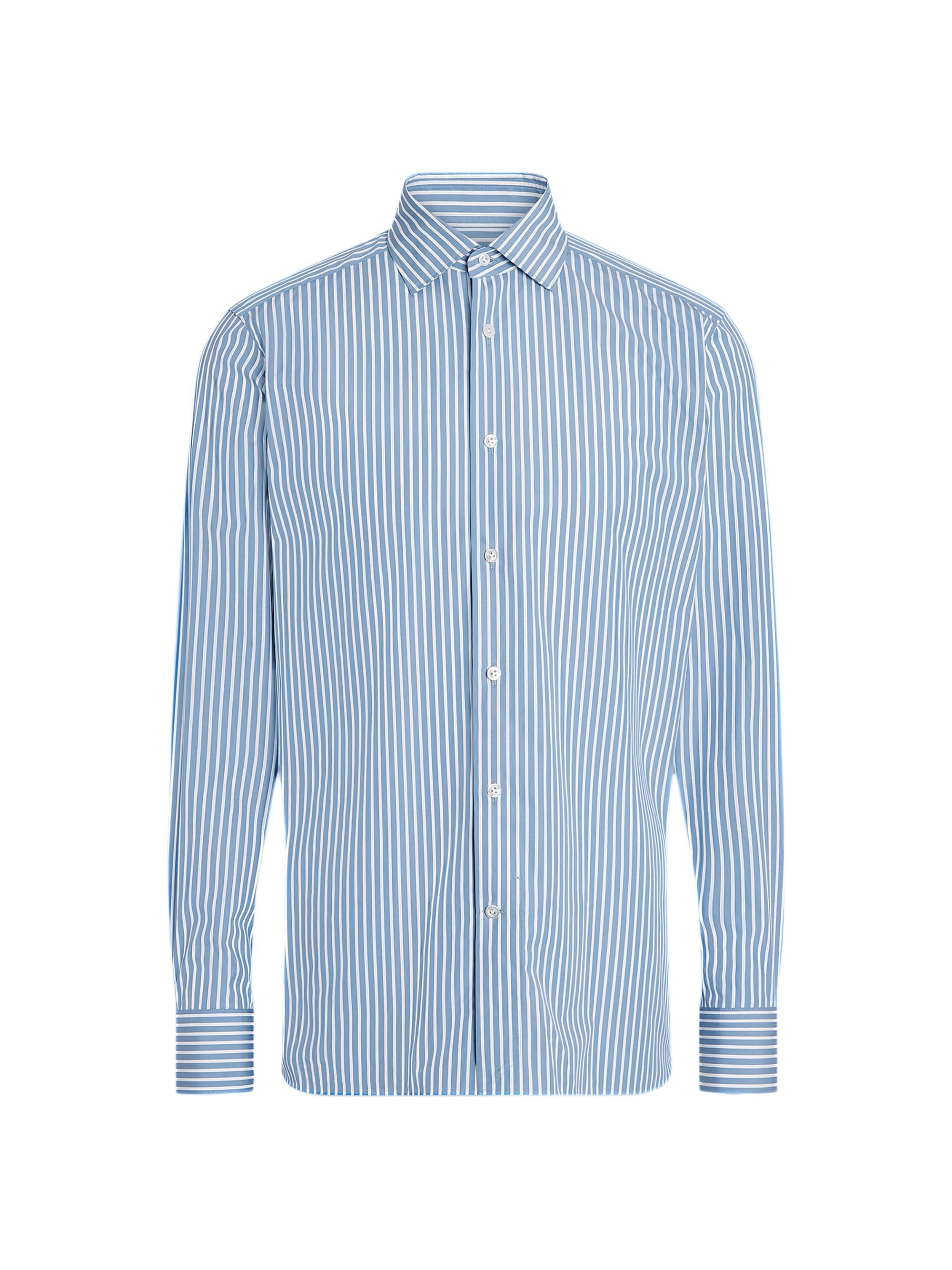 ZEGNA Men's Centoventimila Macro-Striped Cotton Shirt - Dark Blue White