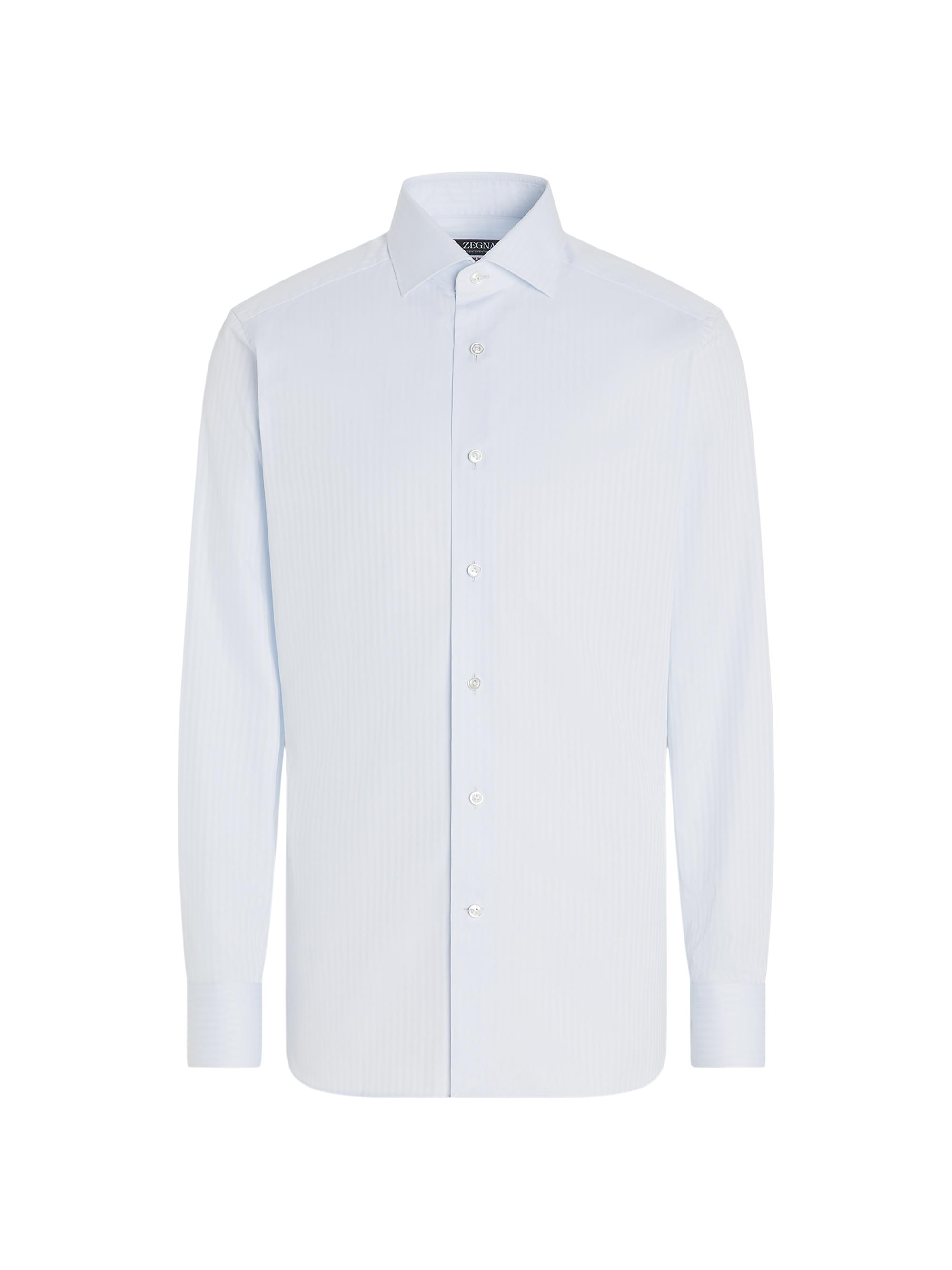ZEGNA Men's Structured Striped Centoventimila Cotton Shirt - Light Blue