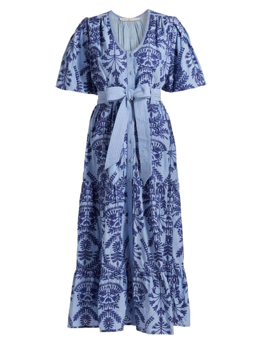 sachin and babi light blue dress Blue Flowing Beauty Embroidered Long Sleeve Midi Dress  FARM Rio