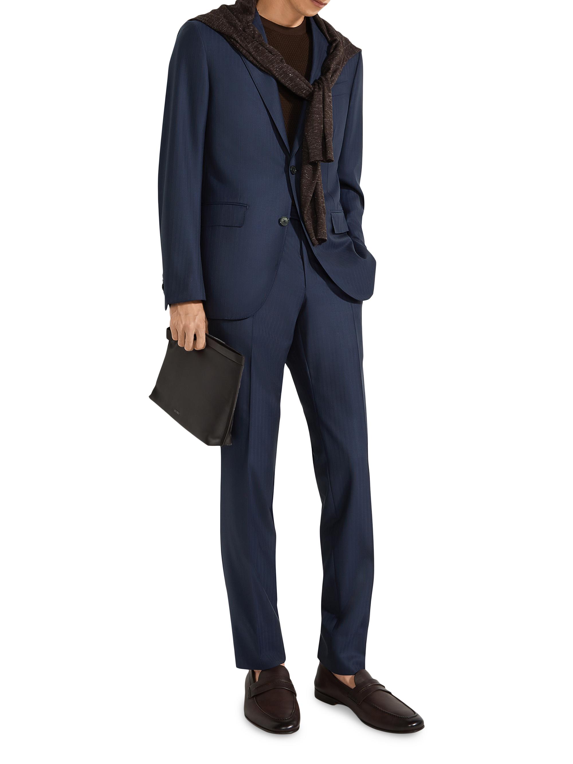 ZEGNA Men's Superfine 15MilMil15 Wool Prince of Wales Suit - Dark Blue