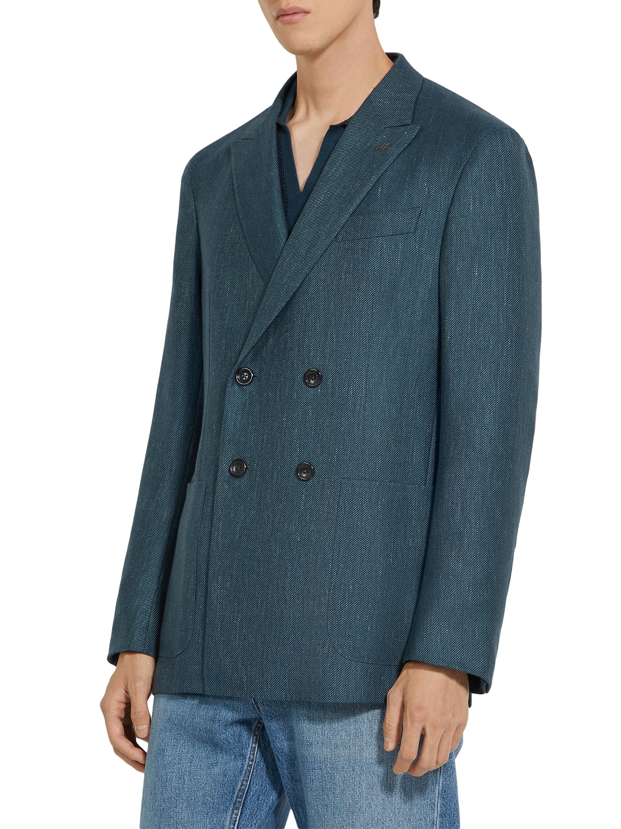 ZEGNA Men's Cardigan Blazer - Teal Blue