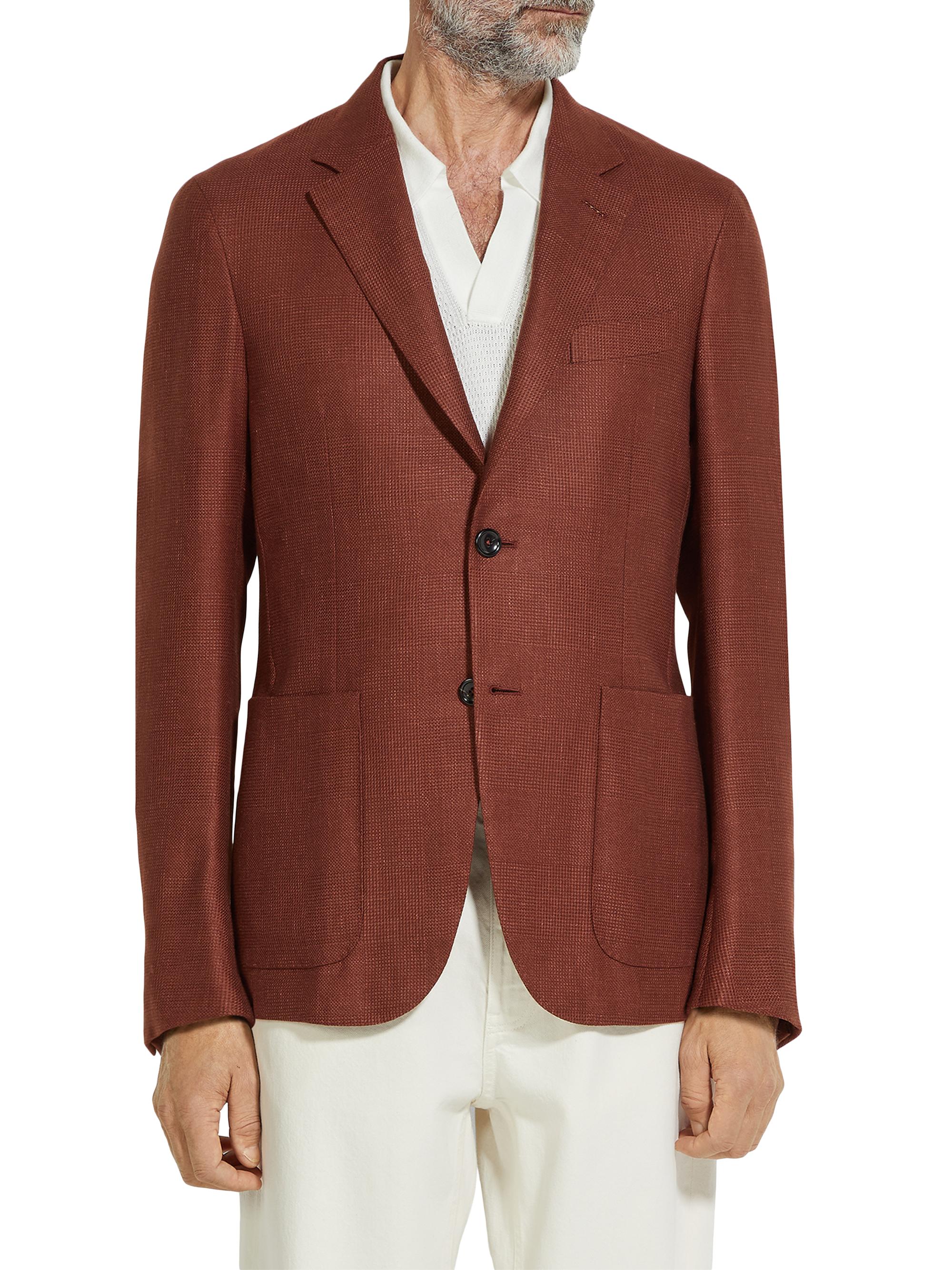 ZEGNA Men's Macro-Checked Cashmere Silk and Linen Blazer - Brick Red