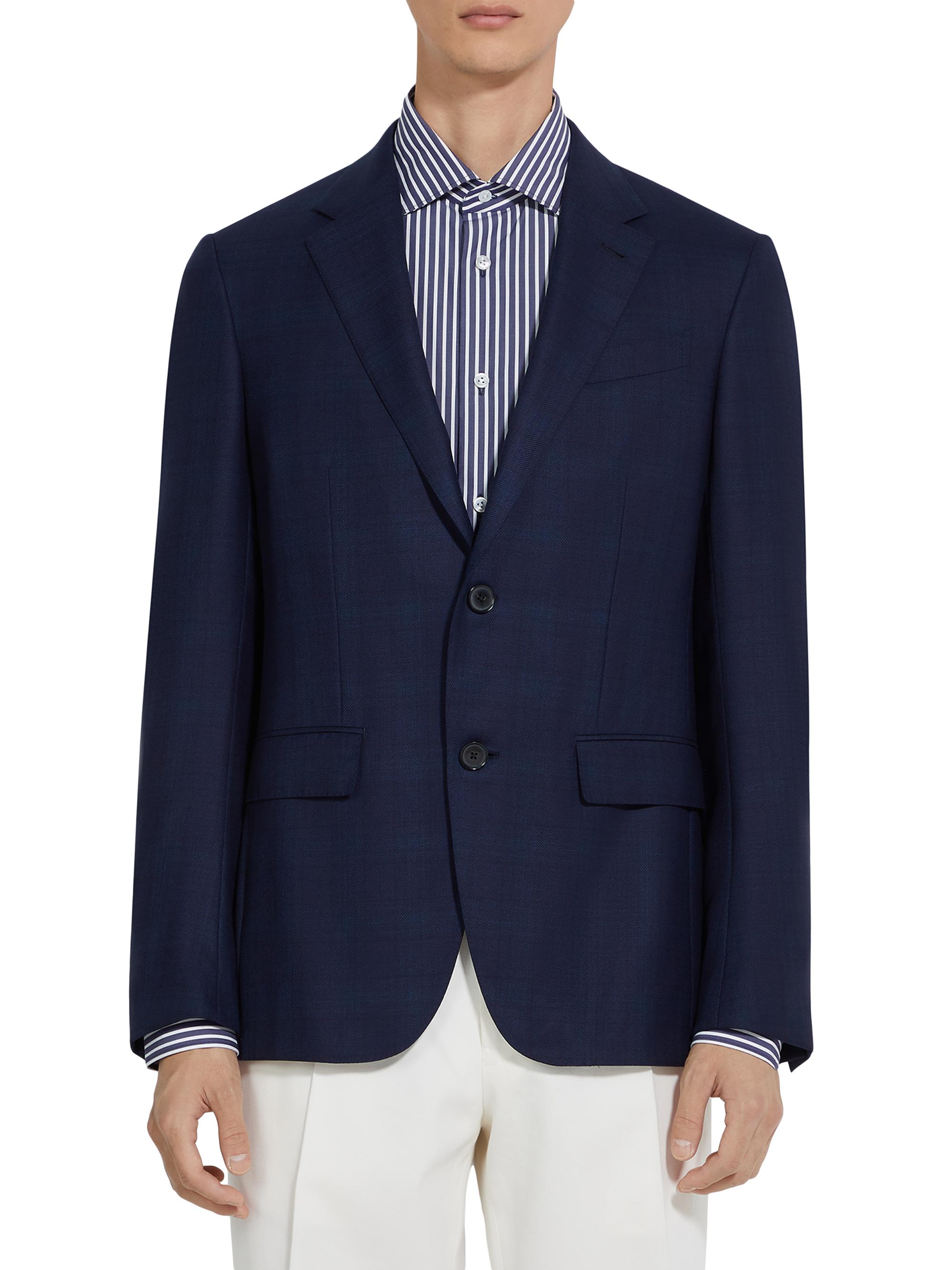 ZEGNA Men's Prince of Wales Wool Blazer - Dark Blue