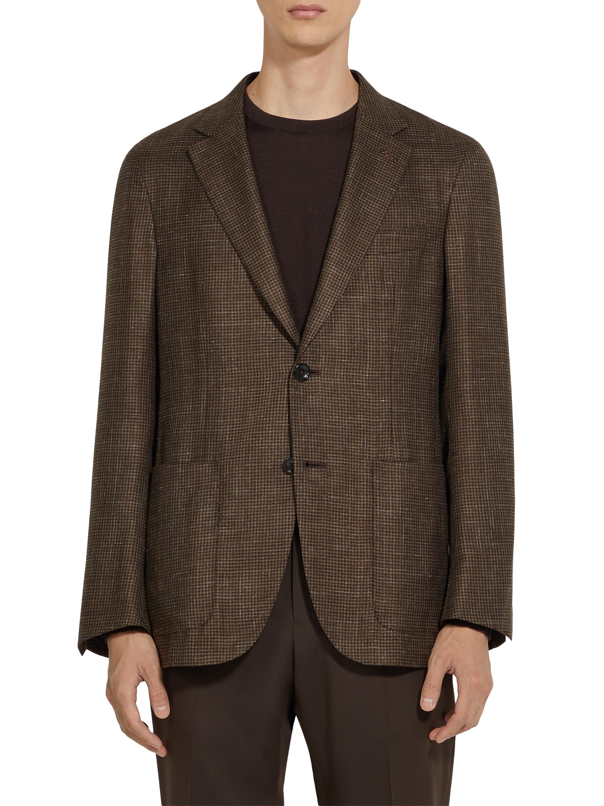 ZEGNA Men's Cashmere Silk Linen Blazer - Brown