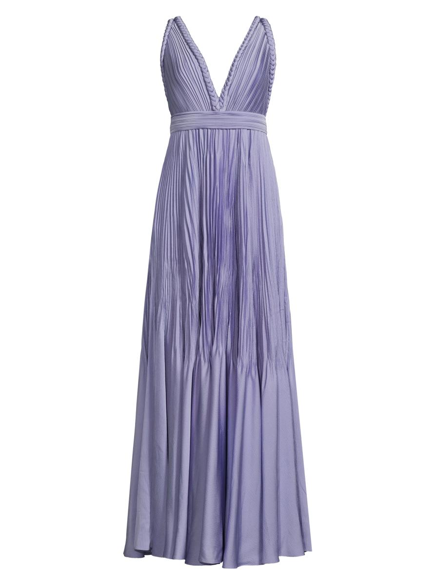 V-Neck Satin Gown with Pleated Off-Shoulder Detail Burnt Orange main image 1