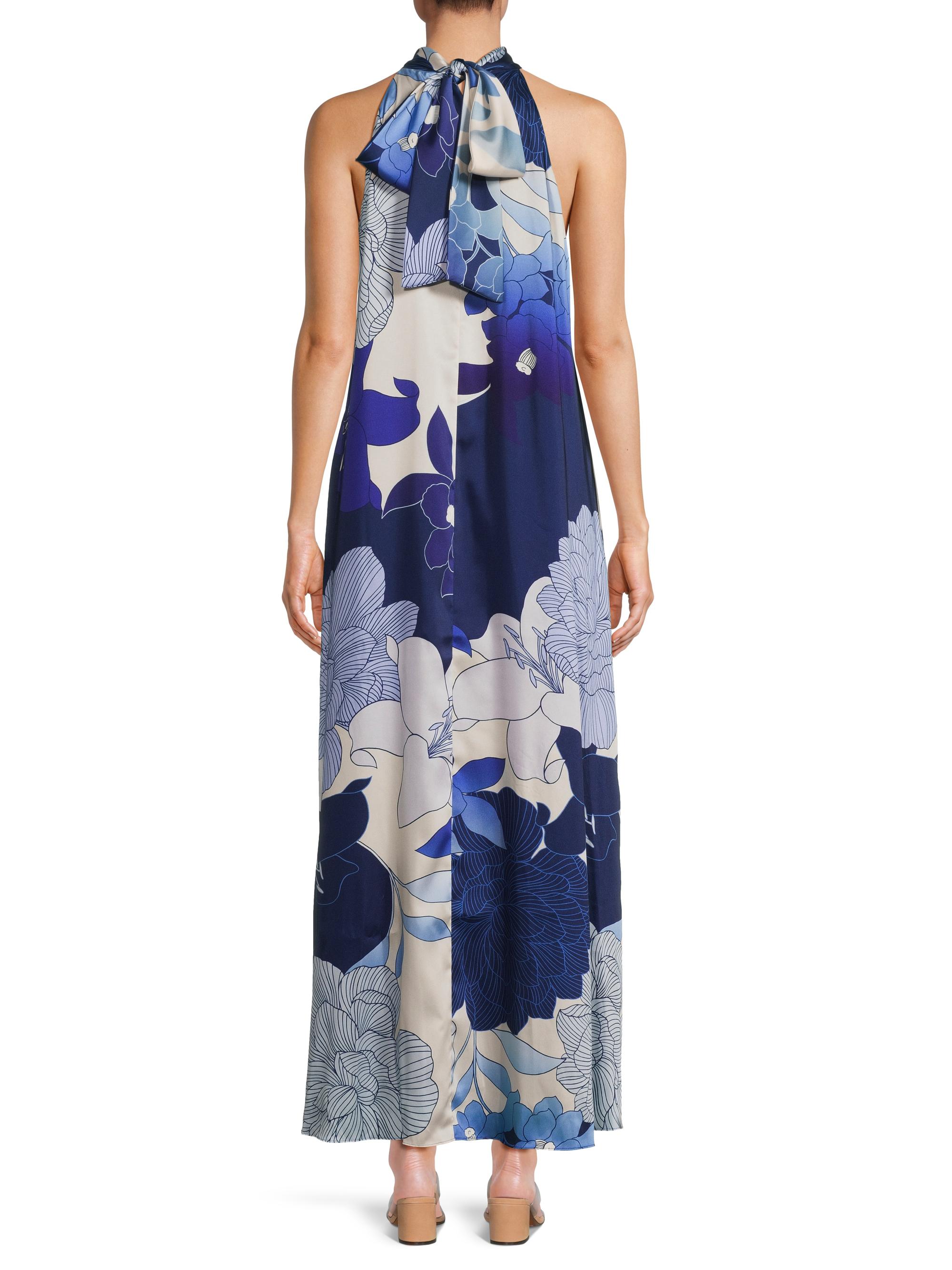 blue and white floral mother of the bride dress V-Neck A-Line Princess Tea-Length Mother of the Bride Dress with 3/4 Sleeves main image 0