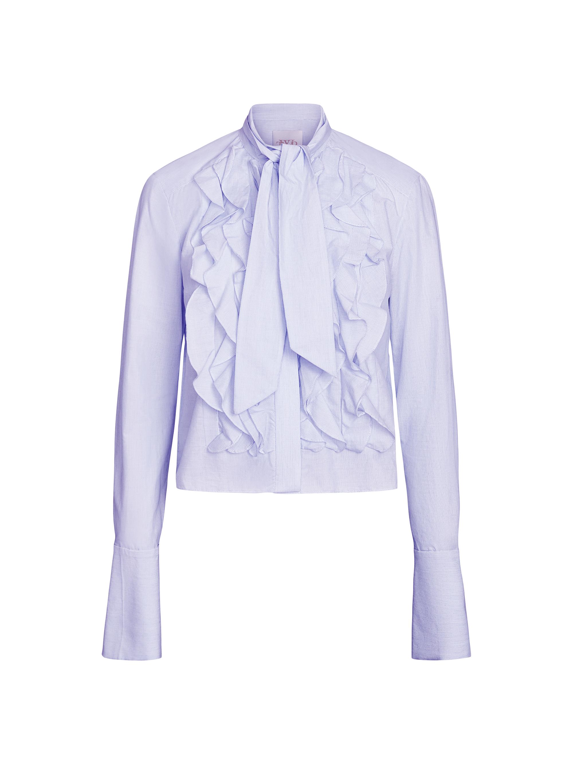 TWP Women's Patti Tie-Neck Ruffle Shirt - White Indigo
