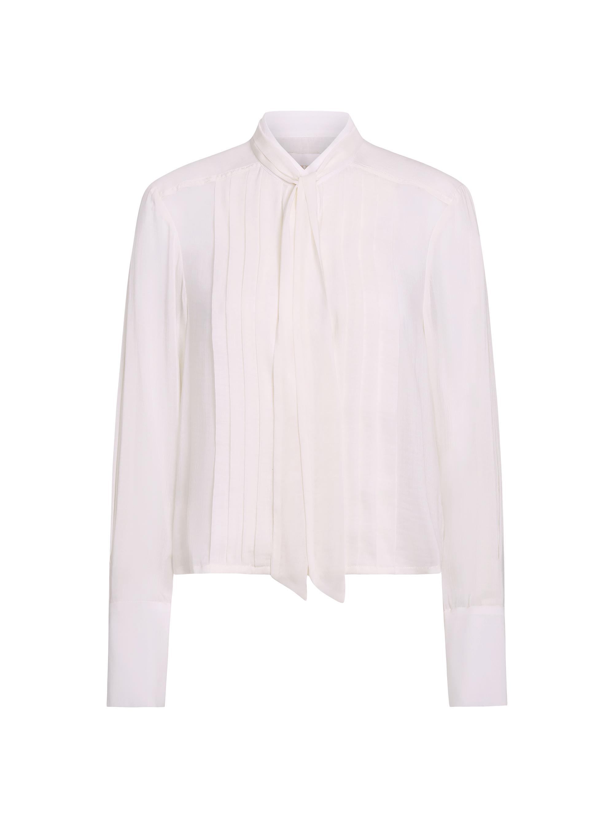 TWP Women's Patti Pleated Tie-Neck Cotton-Silk Blouse -