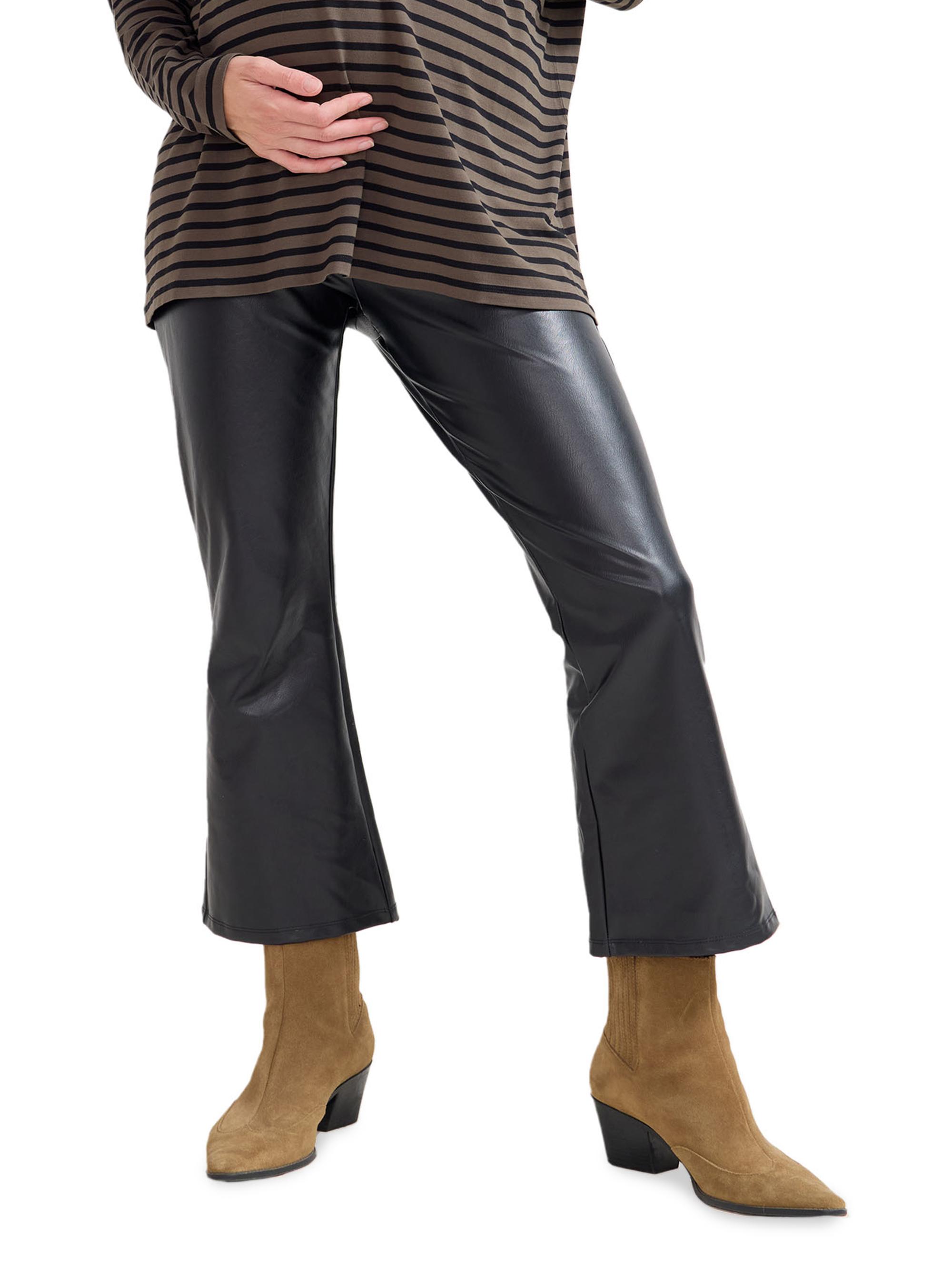 Hatch Women's The Stretch Leather Maternity Crop Flare - Black