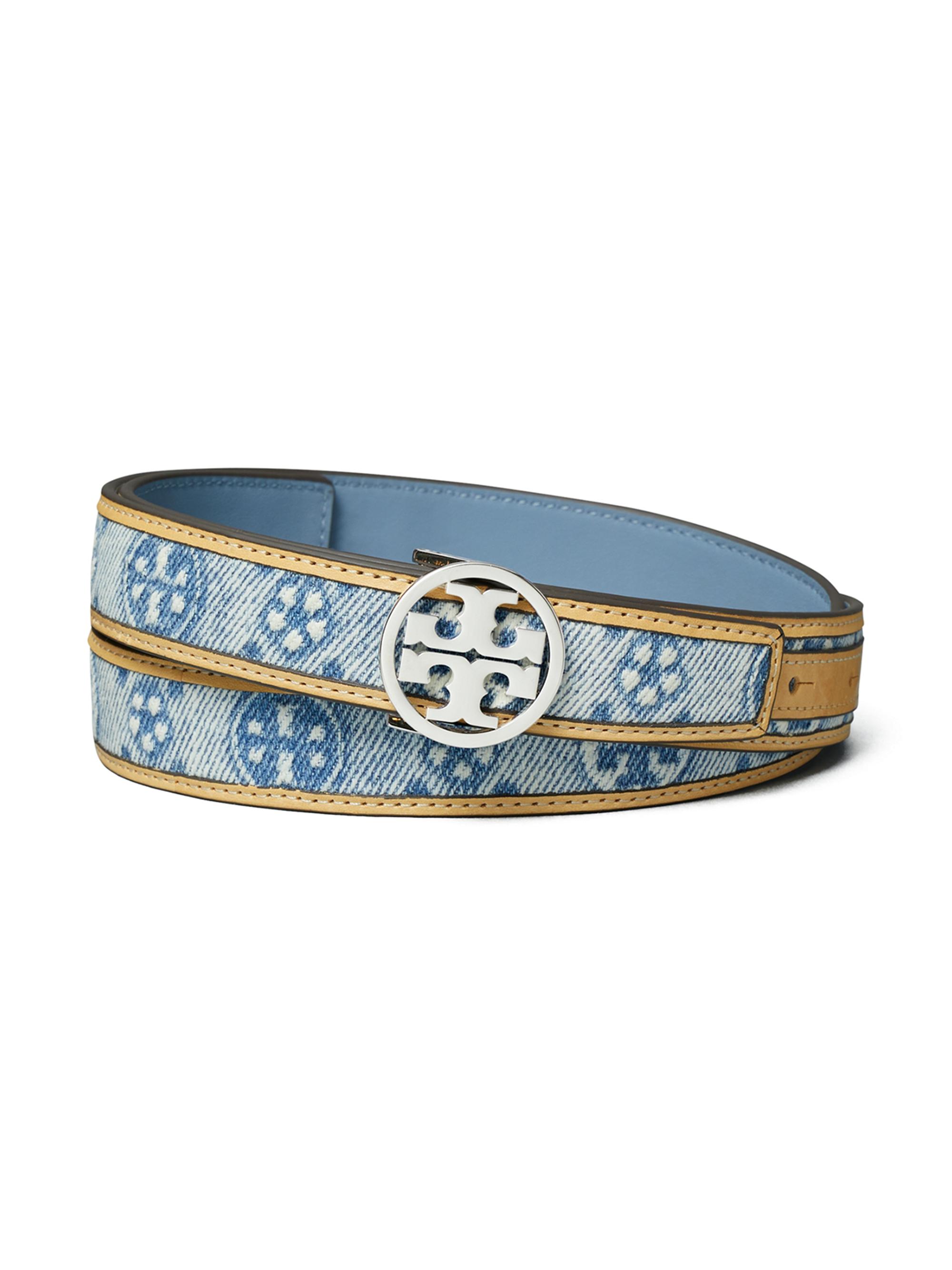 Tory Burch Women's Miller Logo Denim Belt - Powder Blue