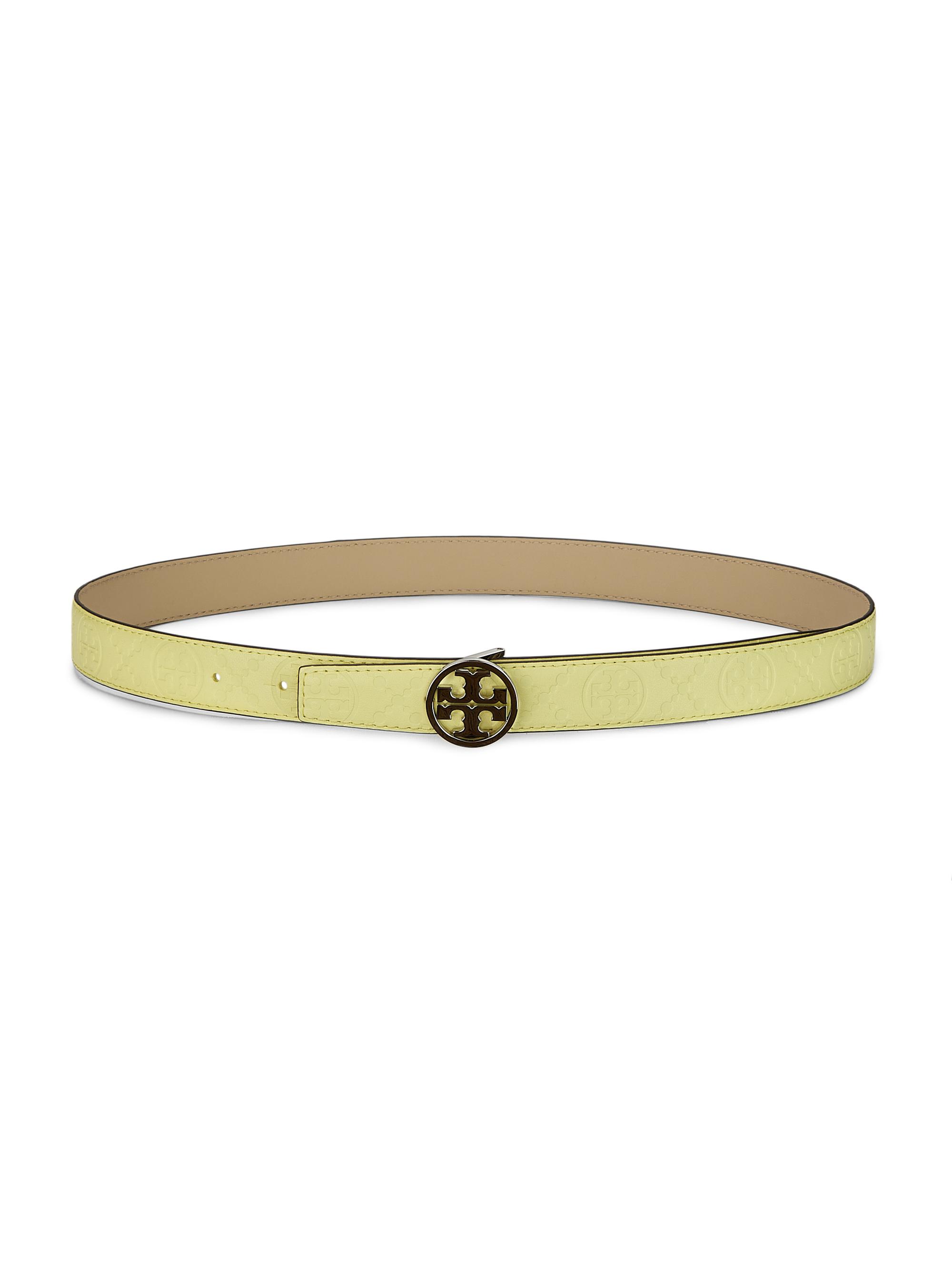 Tory Burch Women's Miller Leather Monogram Belt - Lemon Beige