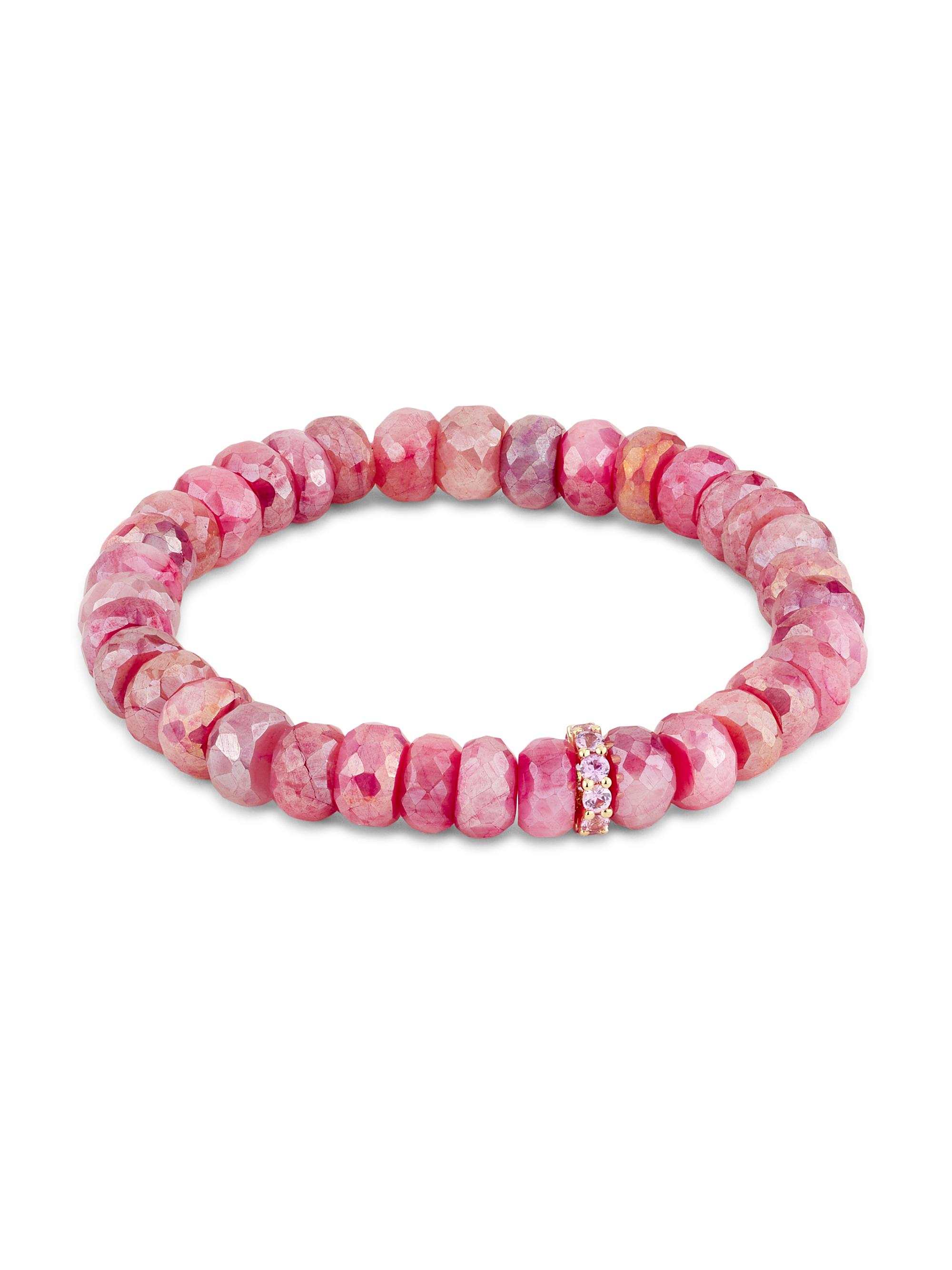 Sydney Evan Women's Love Notes 14K Yellow Gold, Red Moonstone & Pink Sapphire Beaded Stretch Bracelet - Red Moonstone