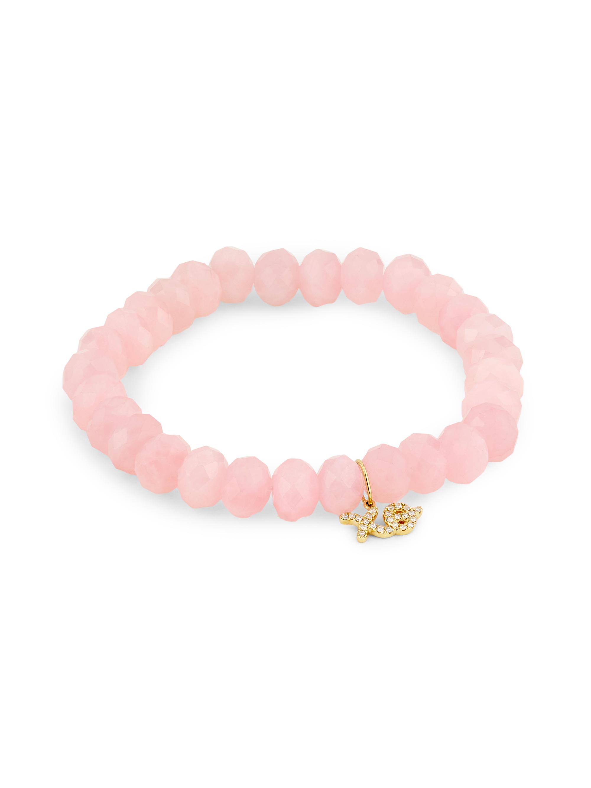 Sydney Evan Women's Love Notes 14K Yellow Gold, Rose Quartz & 0.10 TCW Diamond Beaded Stretch Bracelet - Rose Quartz