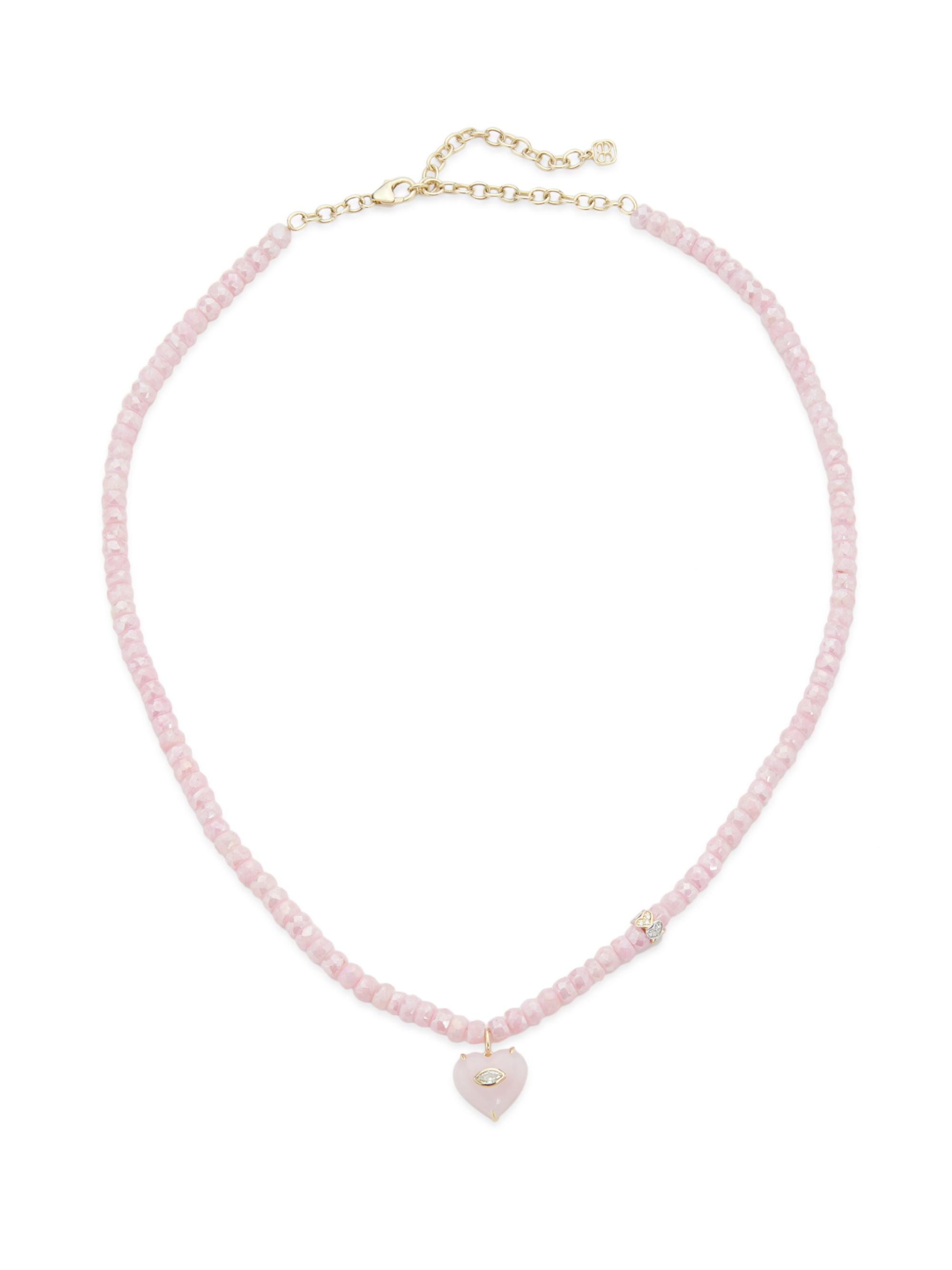 Sydney Evan Women's Love Notes 14K Yellow Gold, Pink Grapolite, Pink Opal & X TCW Diamond Beaded Necklace - Yellow Gold