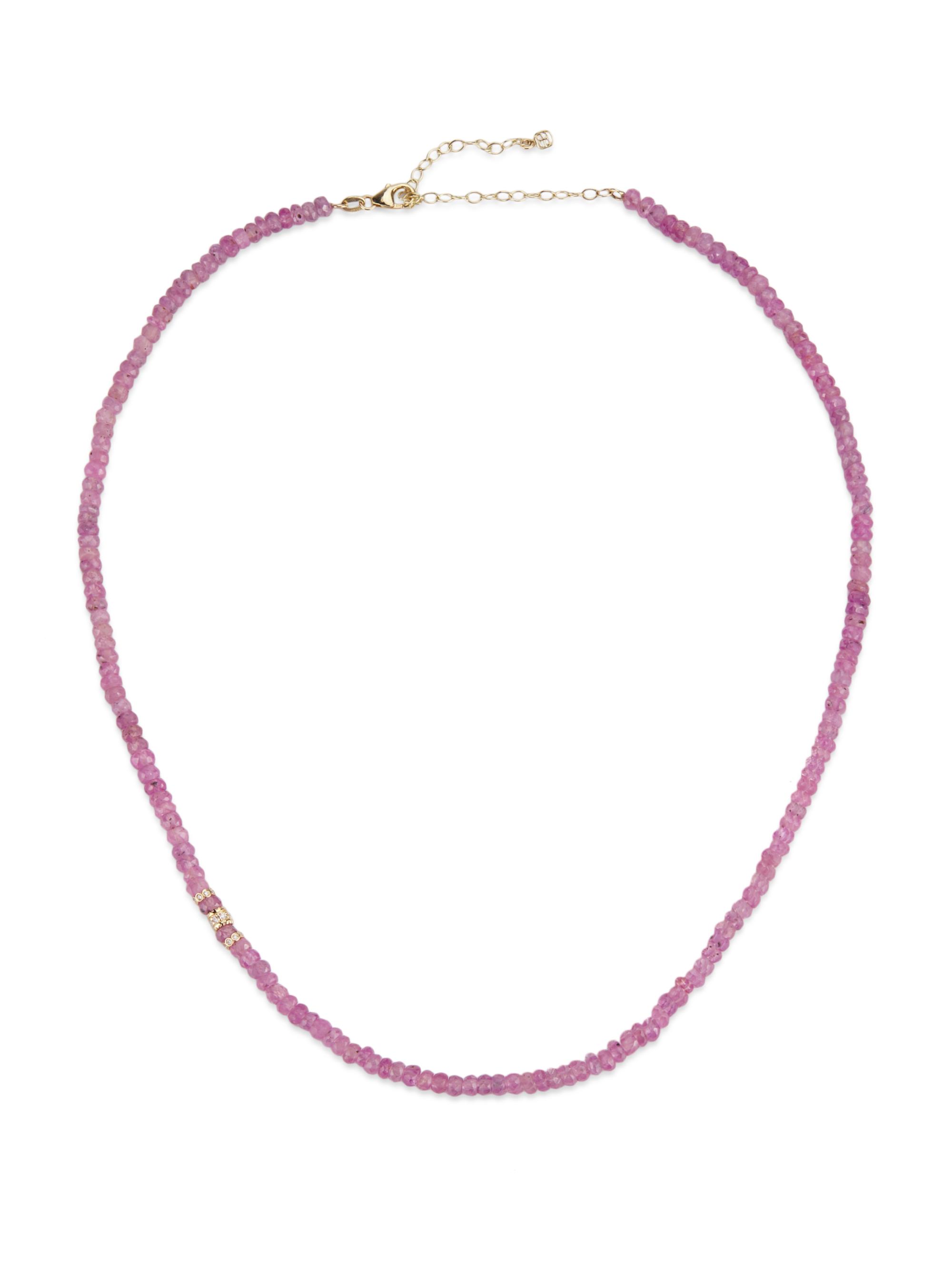 Sydney Evan Women's Love Notes 14K Yellow Gold, Pink Sapphire & 0.13 TCW Diamond Beaded Necklace - Yellow Gold